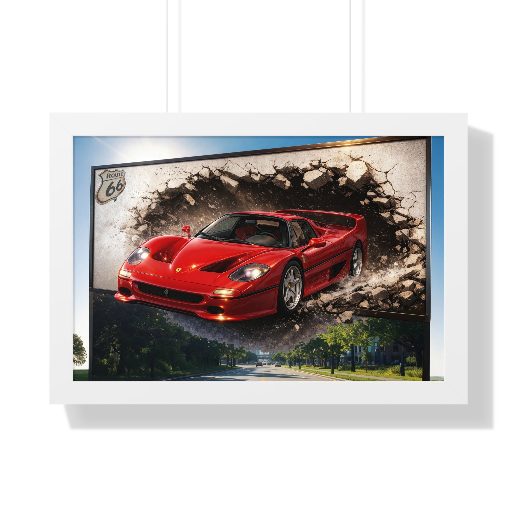 Ferrari F50 Breaking Through Wall – 4K Supercar Canvas