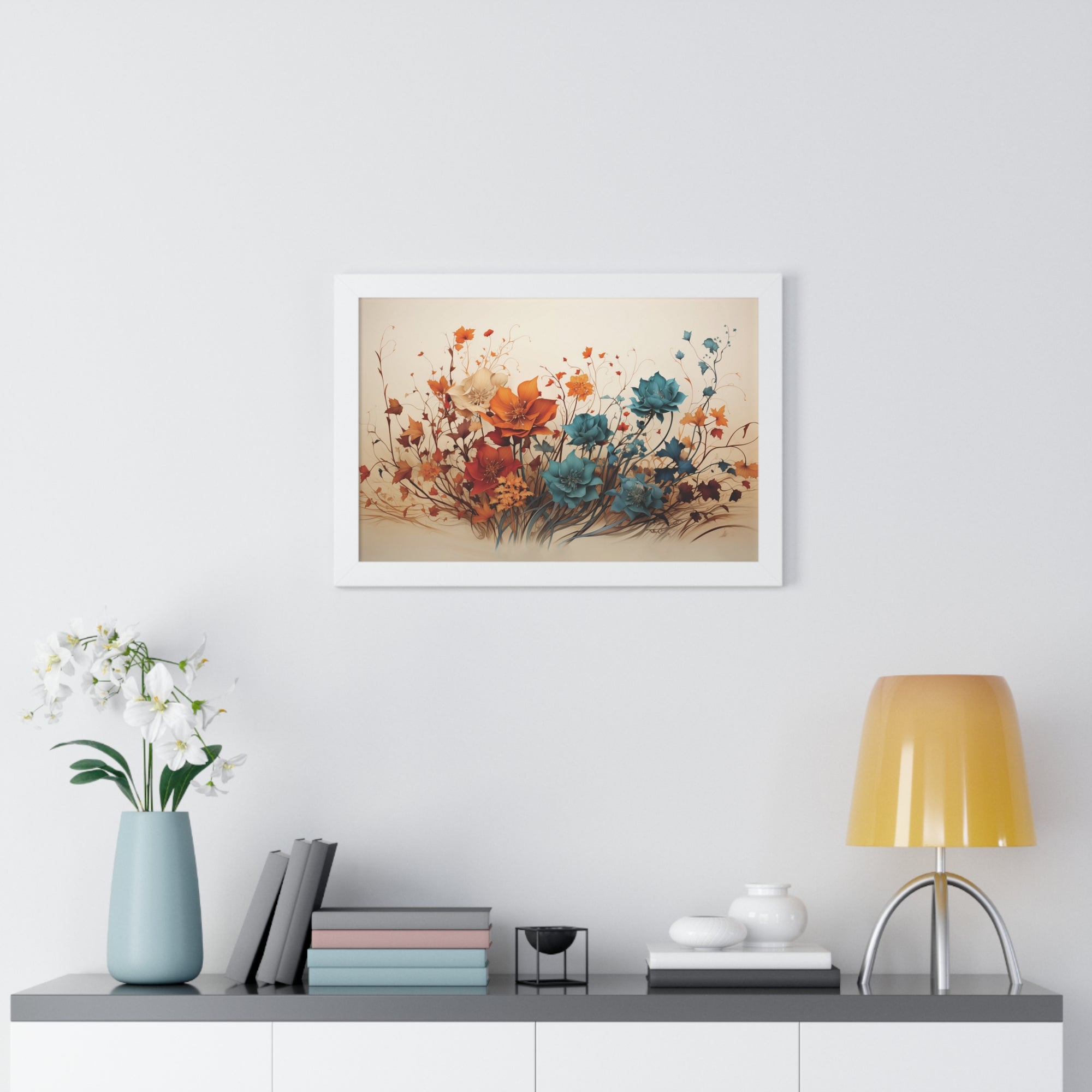 Amber Reverie Botanical Wall Art in Burnt Teal & Marigold