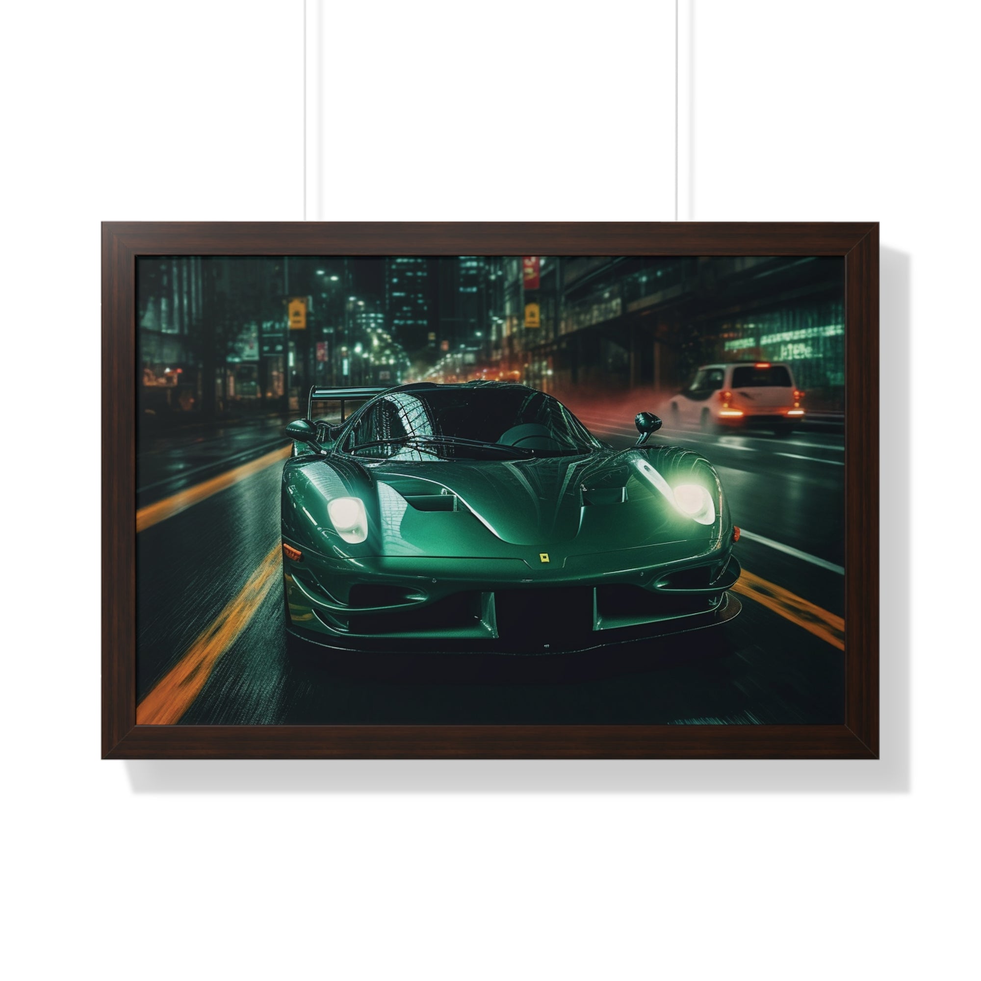 Framed Emerald Green Ferrari F50 Horizontal Poster | Supercar Wall Art