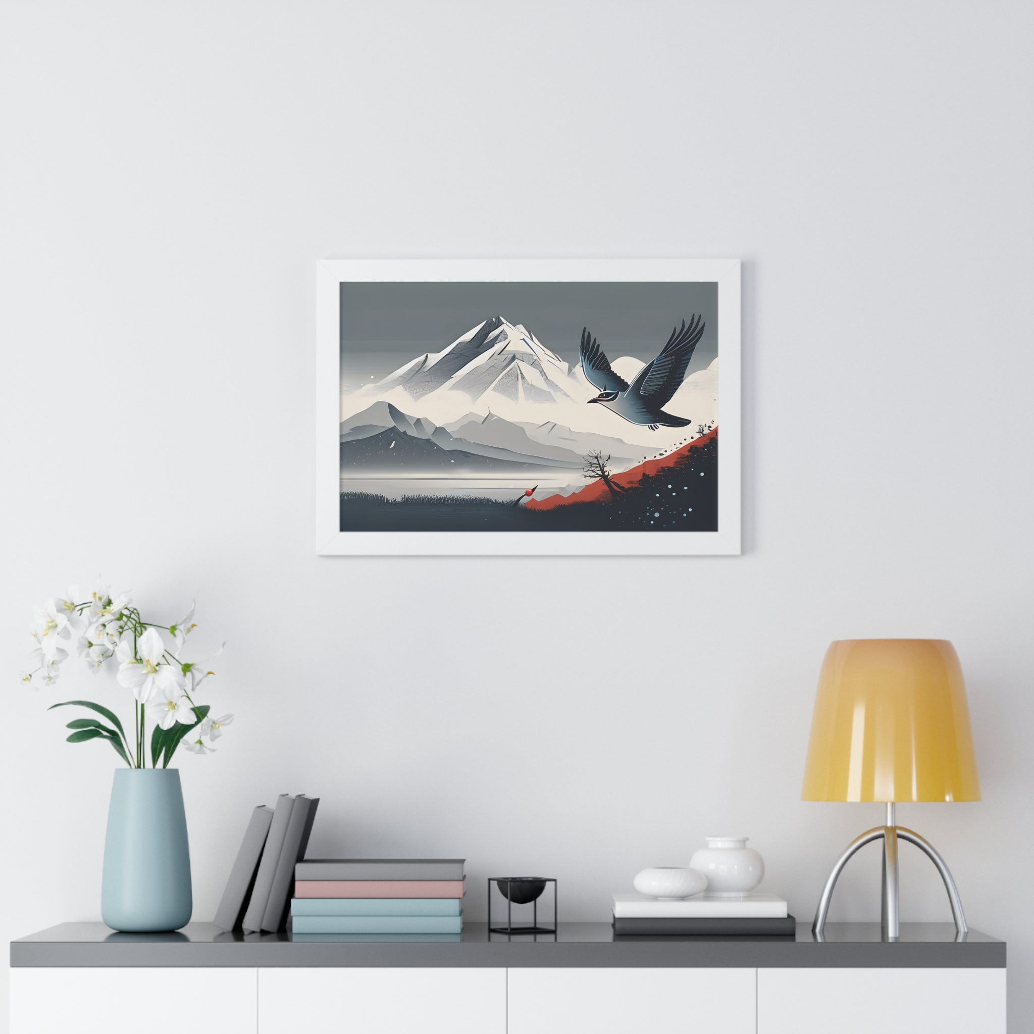 Solitary Tree🌲& Soaring Bird – Minimalist Nature Print