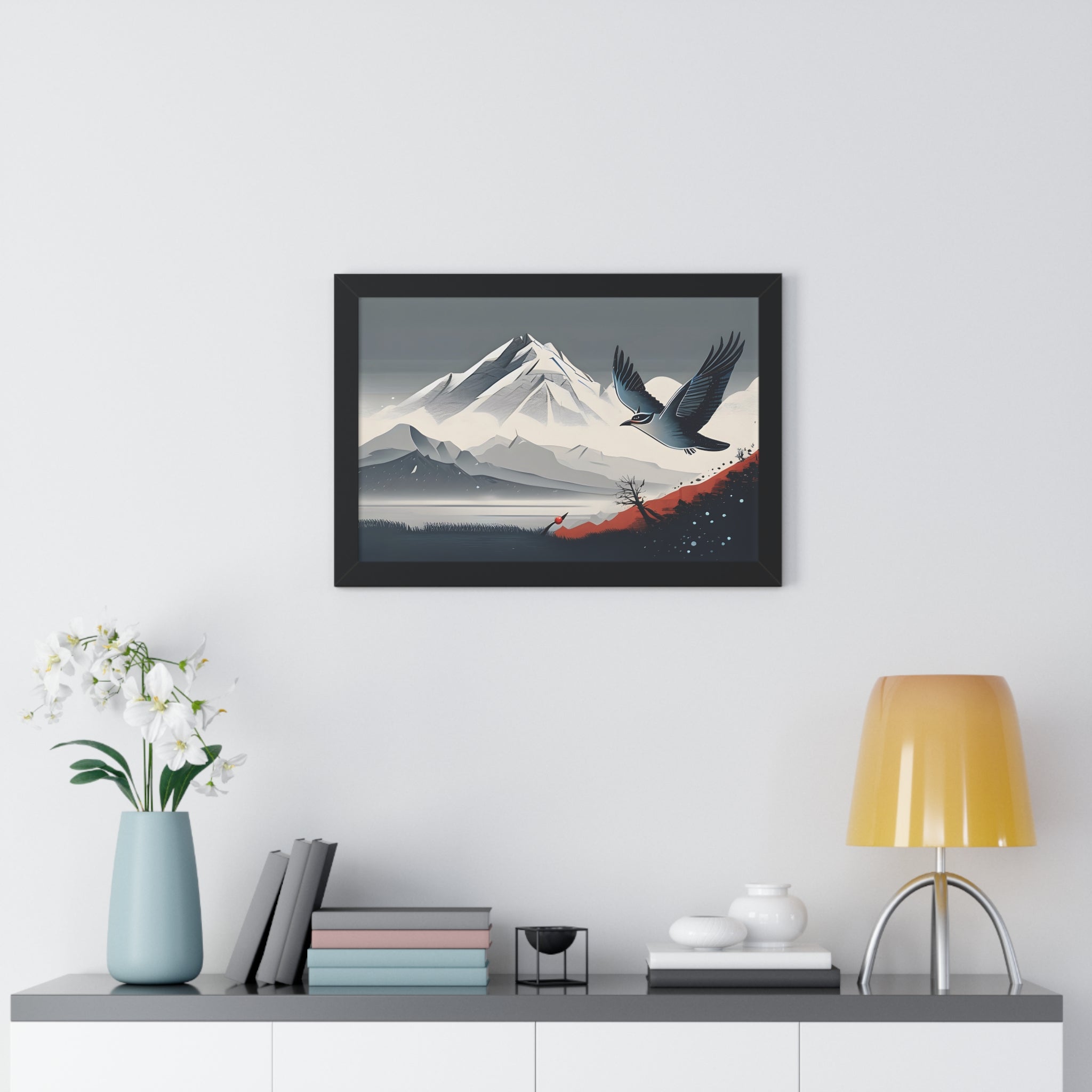 Solitary Tree🌲& Soaring Bird – Minimalist Nature Print