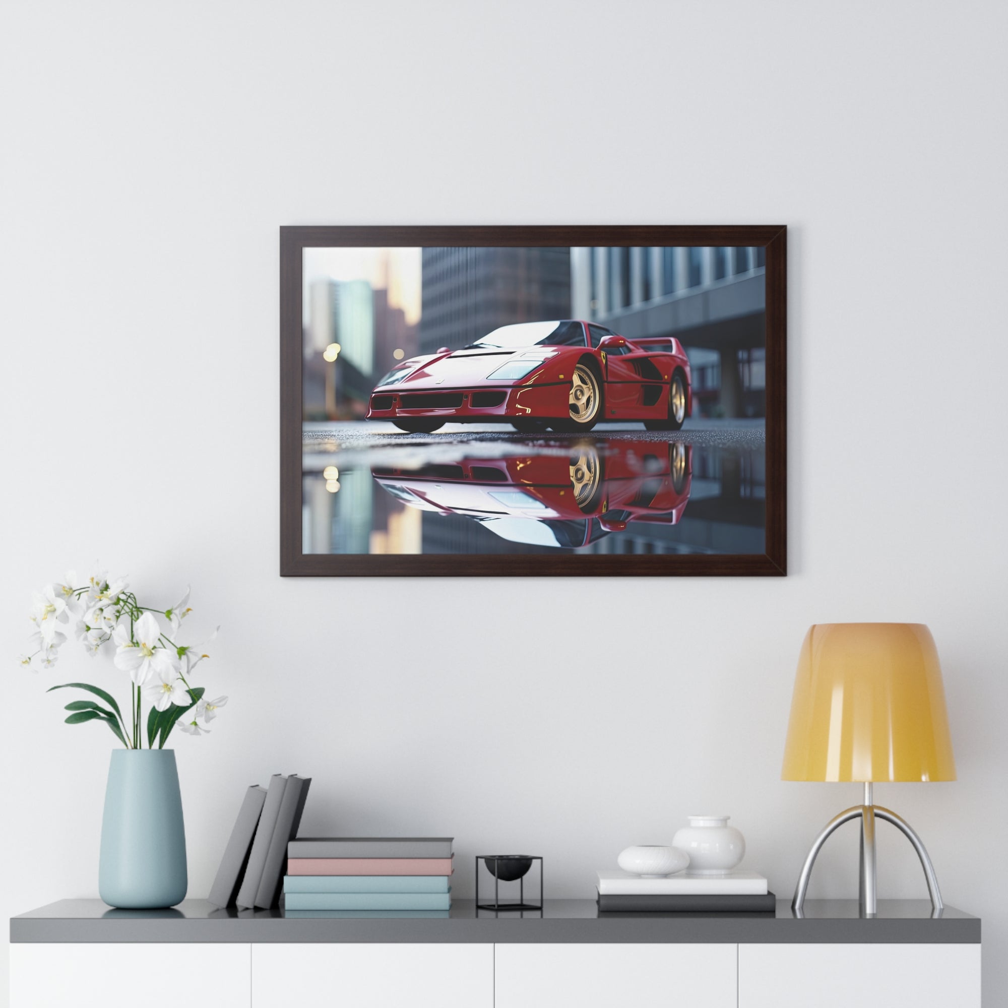 Framed Red Ferrari F50 – Sophisticated Wall Art for Enthusiasts