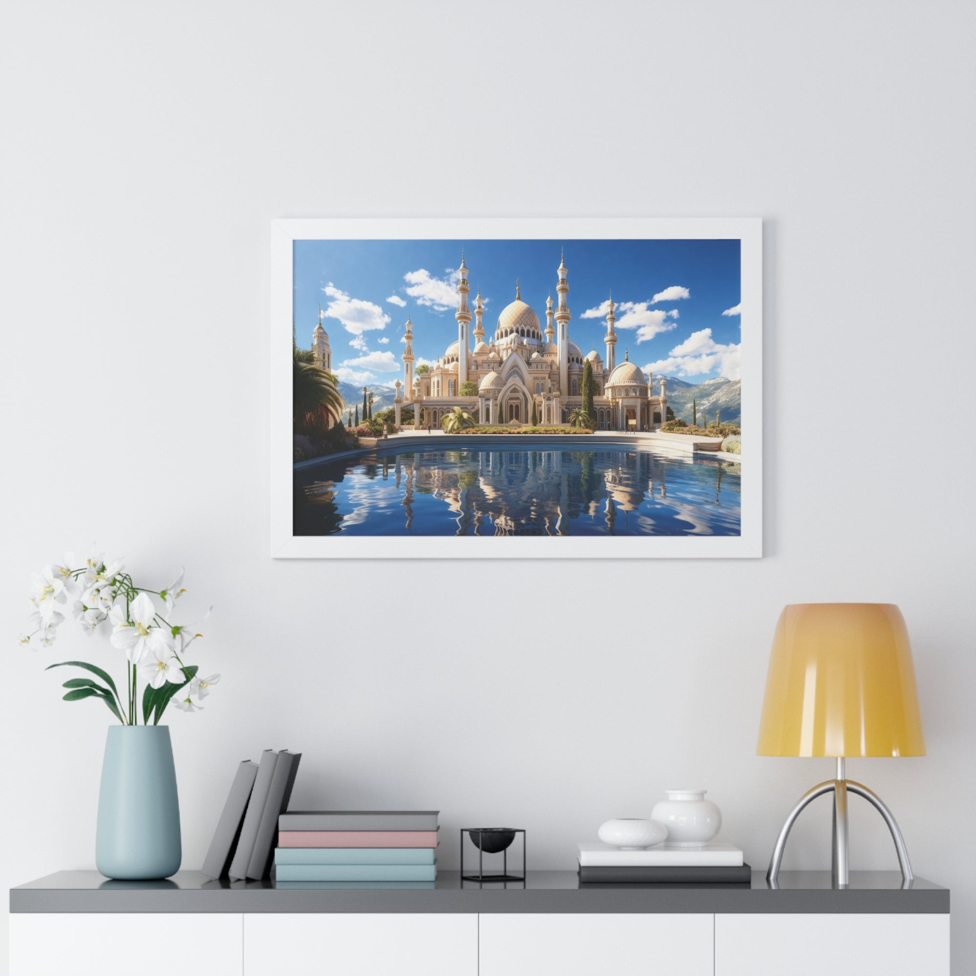 Celestial Tranquility – Framed Islamic Wall Art of Mosque Reflections