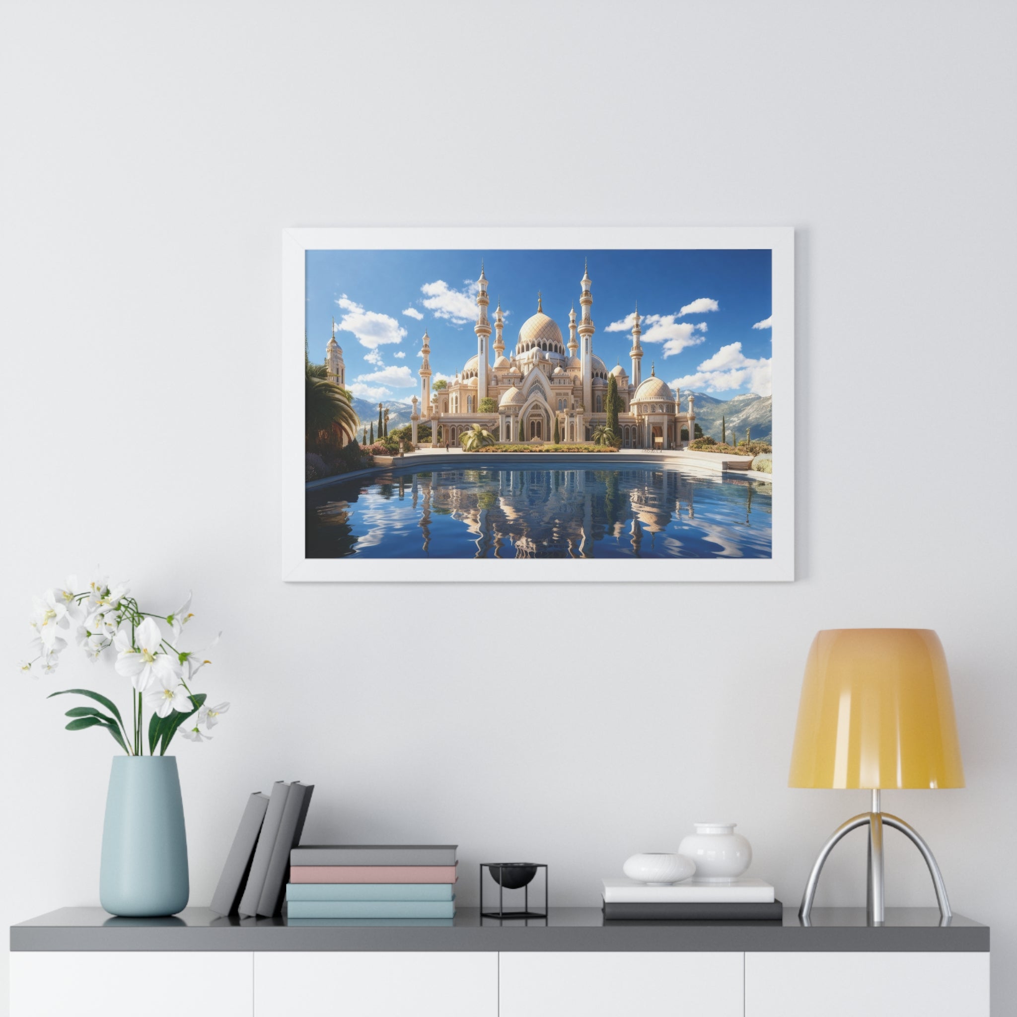 Celestial Tranquility – Framed Islamic Wall Art of Mosque Reflections