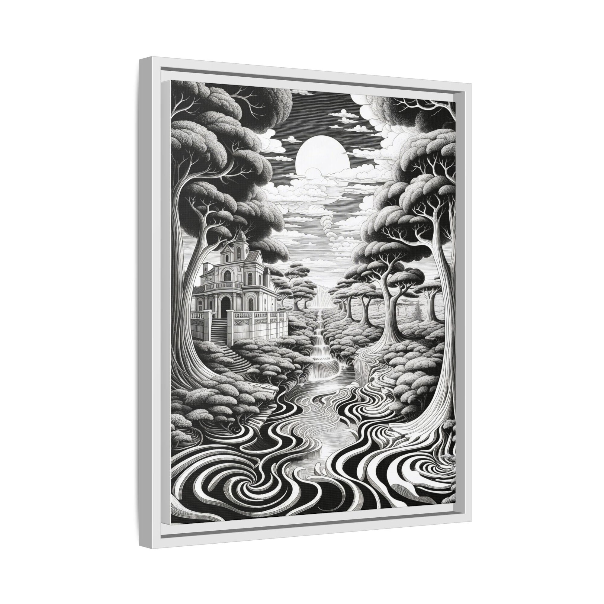 Enchanted River & Mansion Scene Luxury Landscape Wall Art