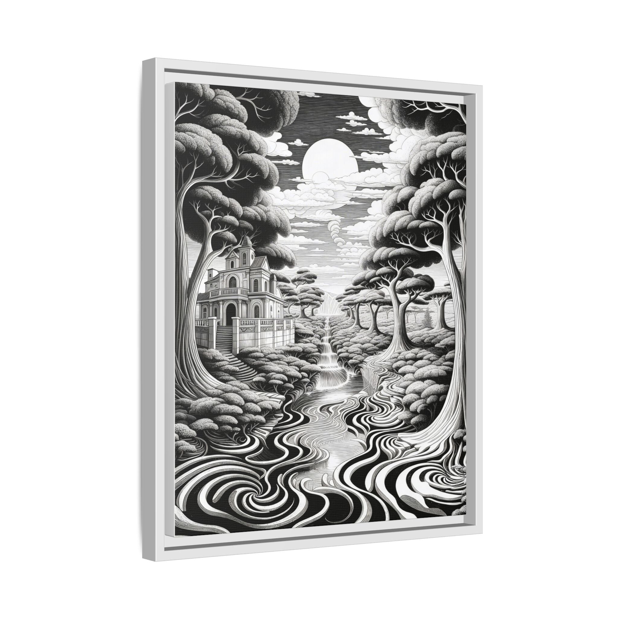Enchanted River & Mansion Scene Luxury Landscape Wall Art