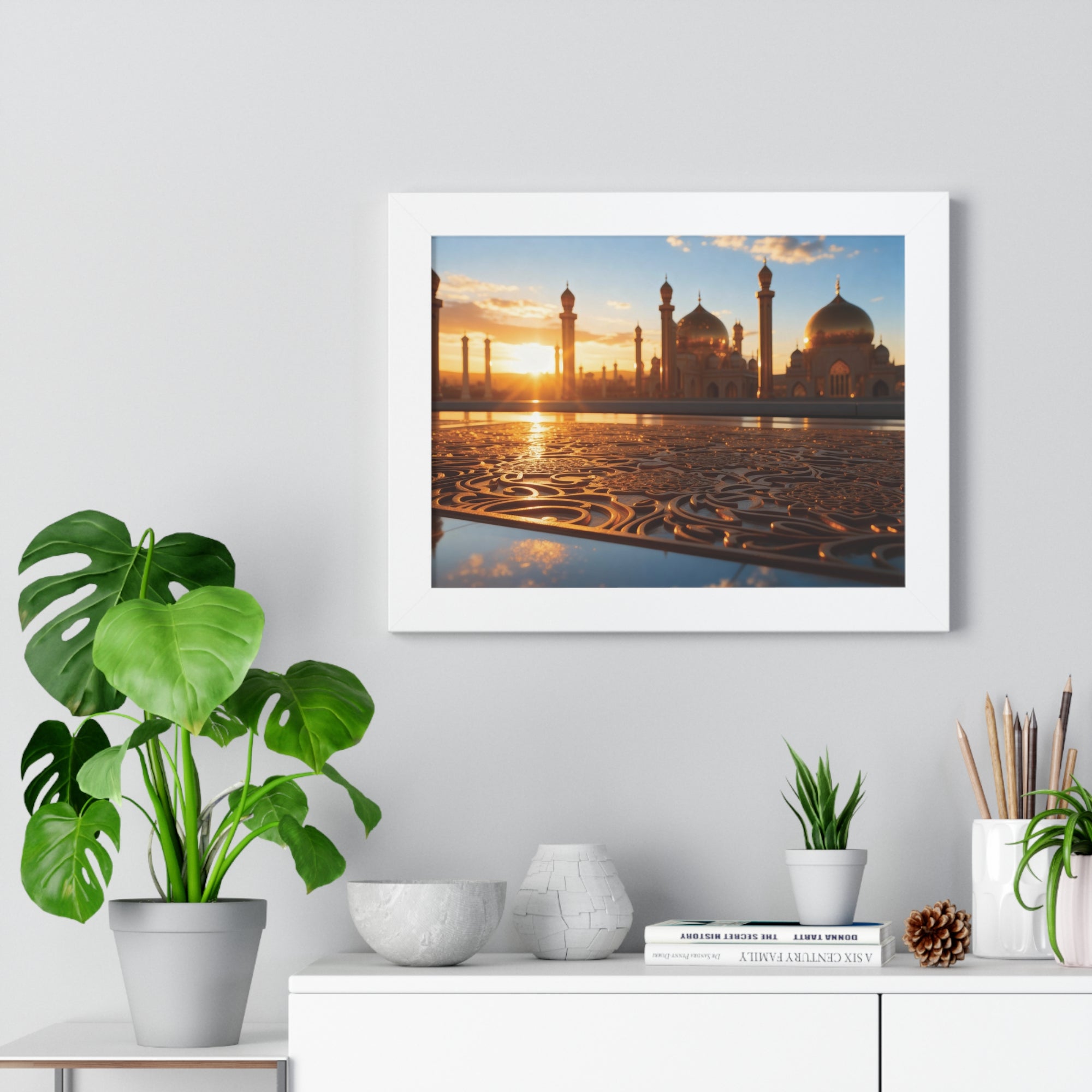 Golden Serenity Sunset Mosque Wall Art – Islamic Architecture Print
