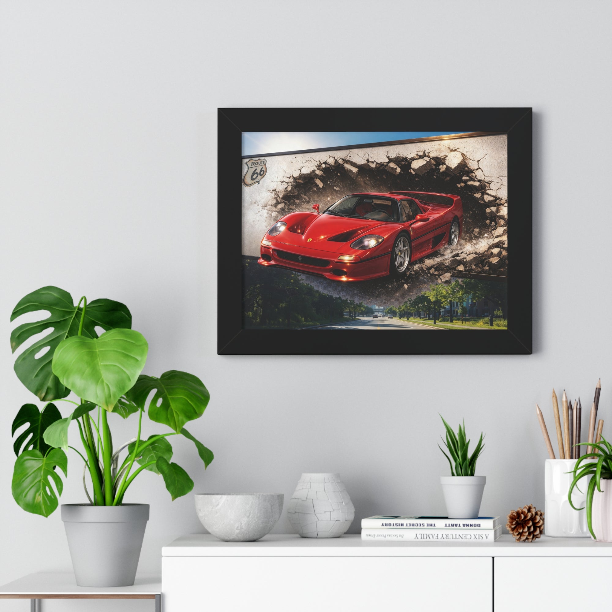 Ferrari F50 Breaking Through Wall – 4K Supercar Canvas