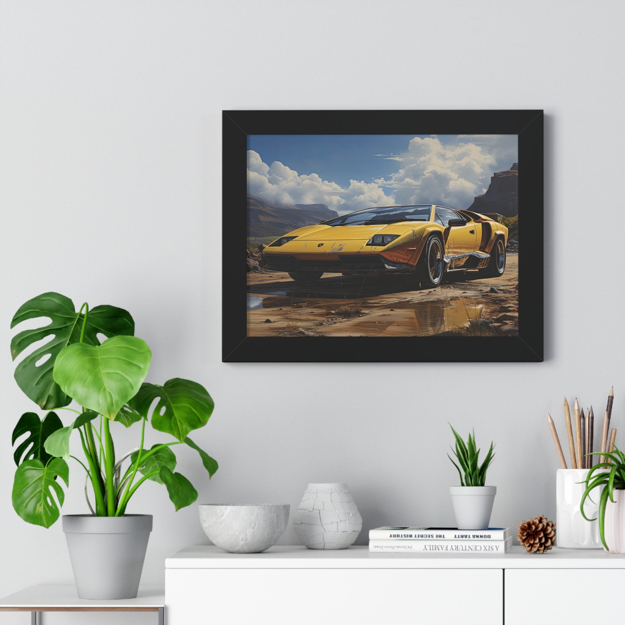 Yellow Lamborghini Countach - Framed Supercar Masterpiece