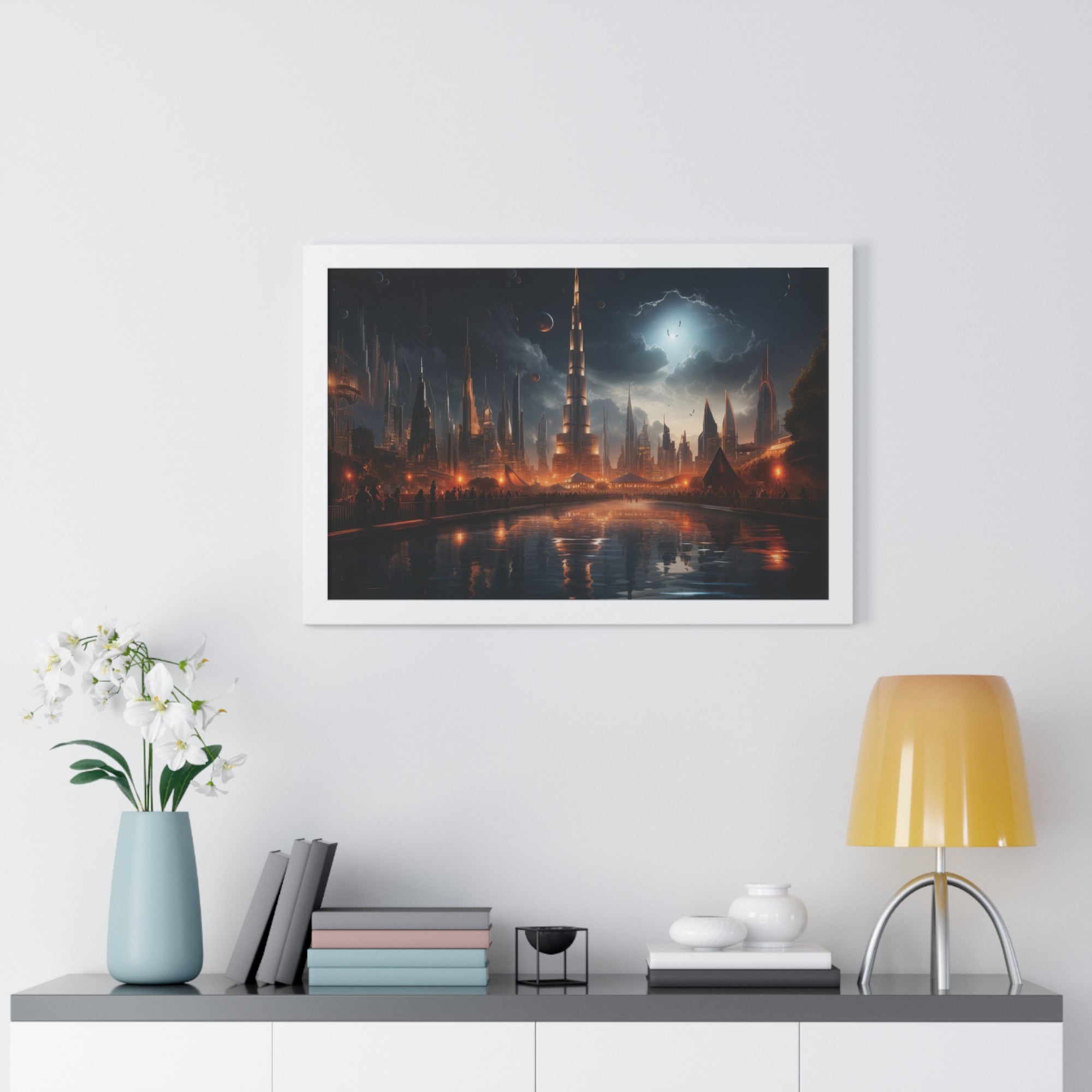 Futuristic Cityscape Night Scene – Sci-Fi Digital Art Print for Wall Decor