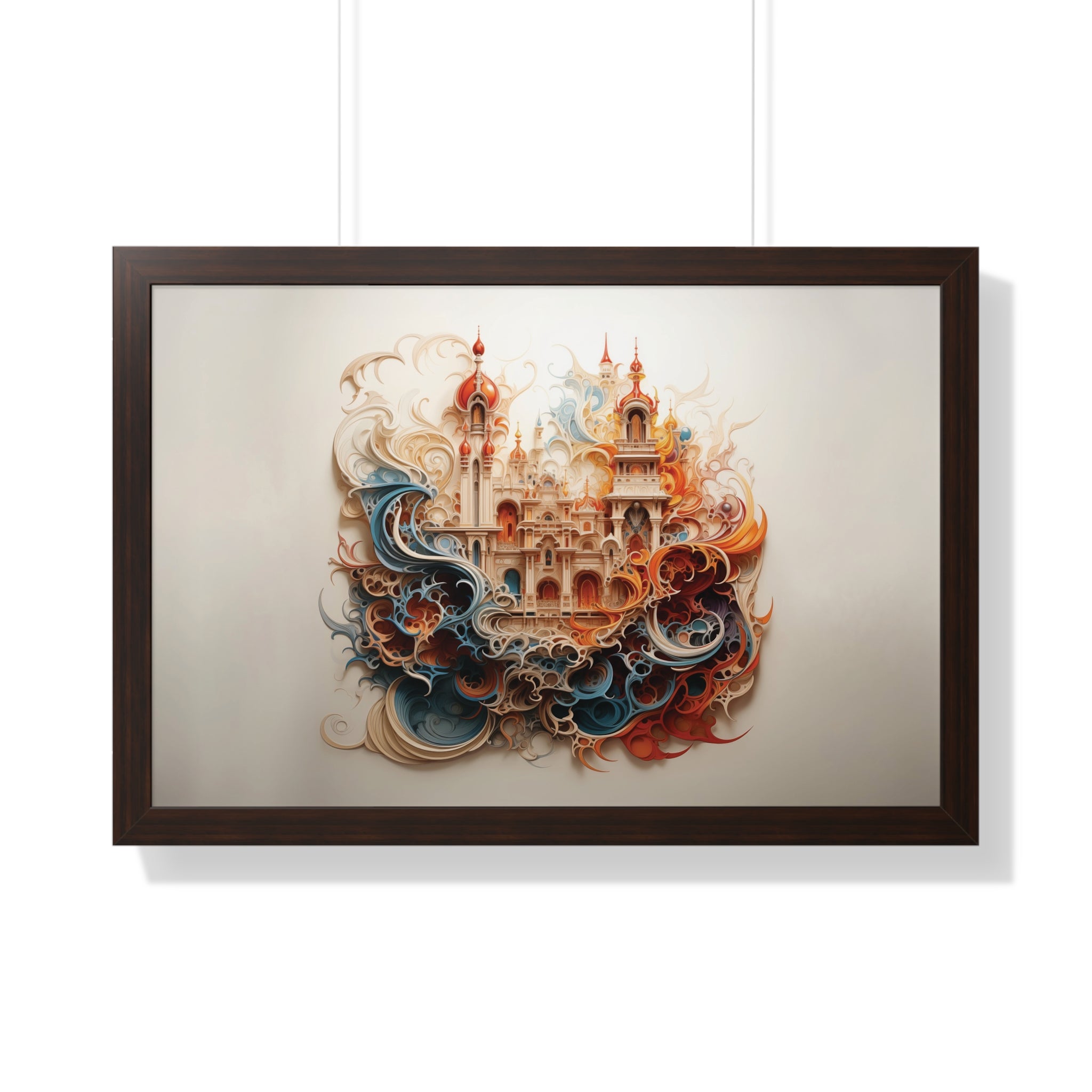 Whimsical Citadel – Mosque Themed Framed Wall Art in Swirling Hues