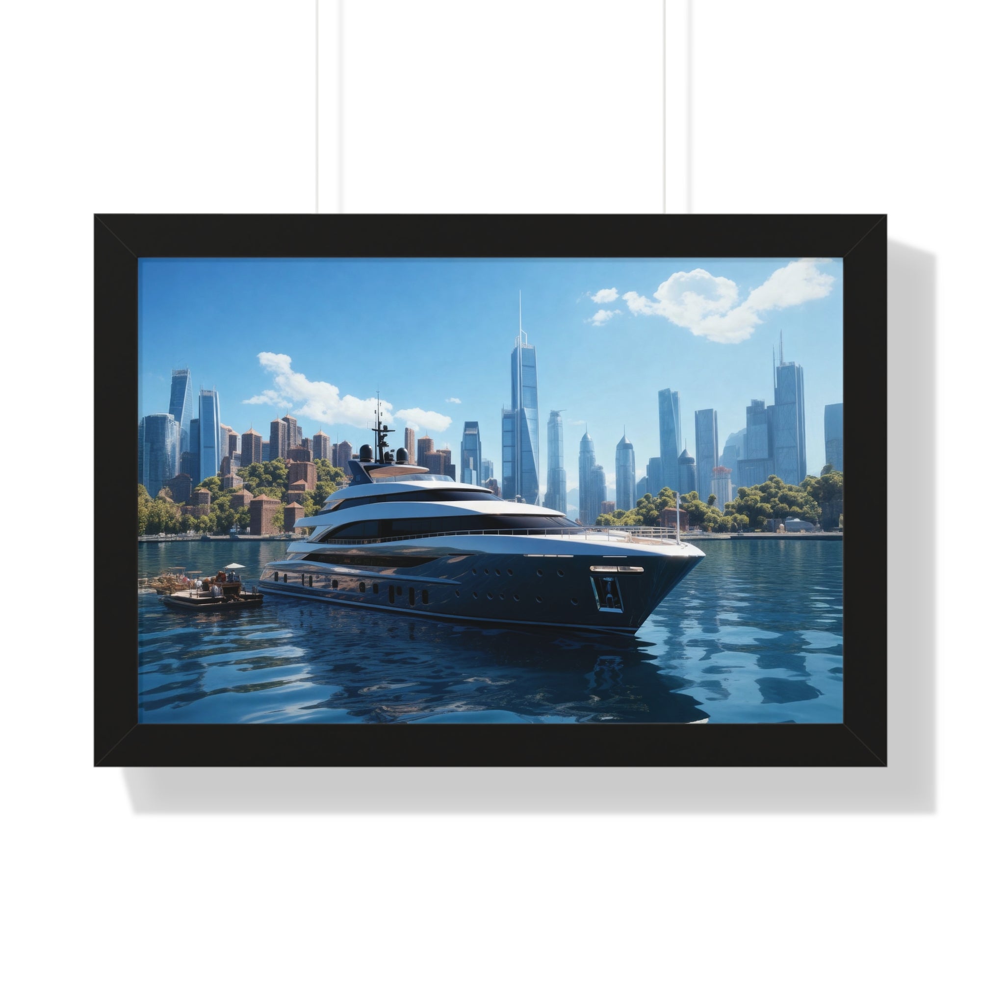 Luxury Waterfront Serenity – Framed Yacht & Skyline Wall Decor
