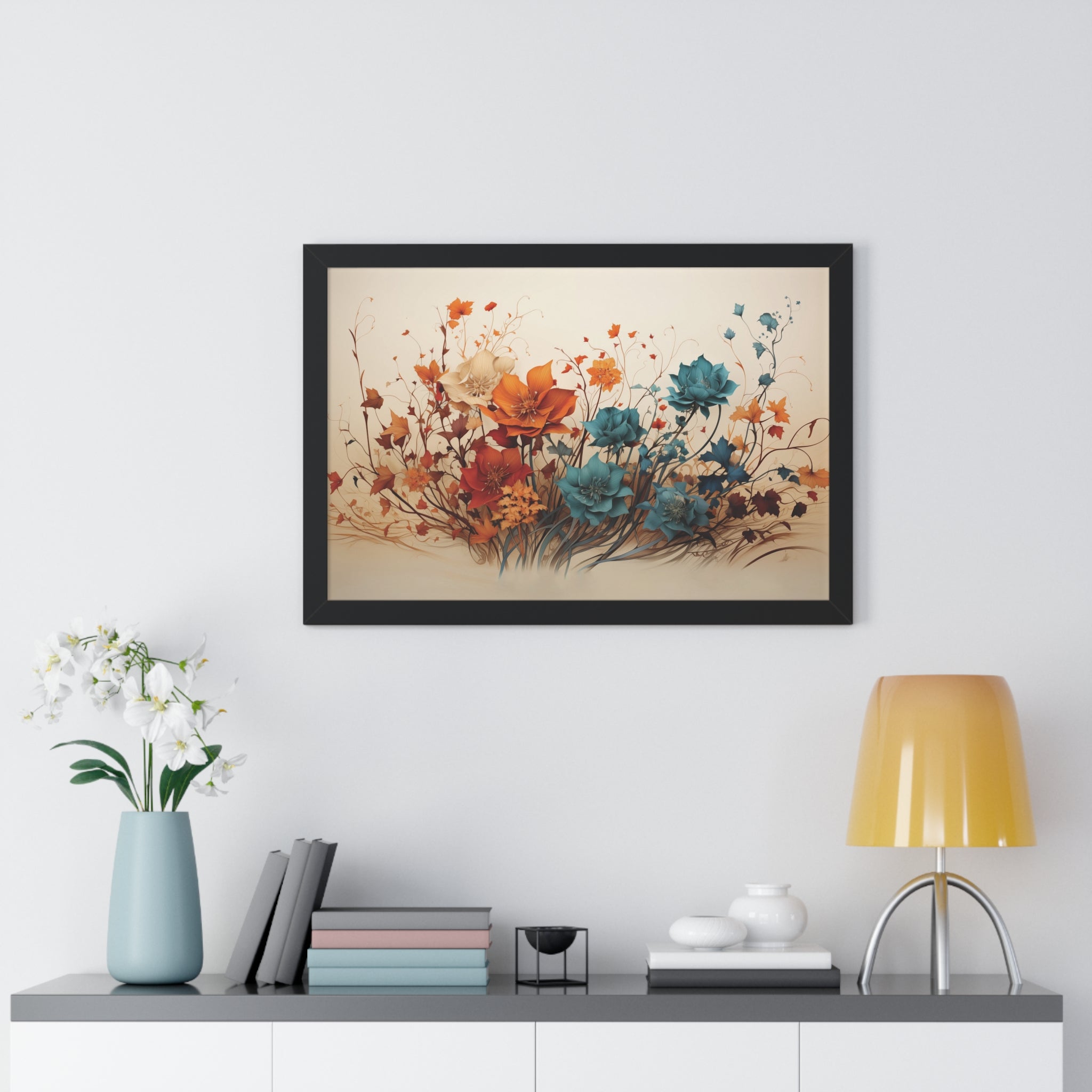 Amber Reverie Botanical Wall Art in Burnt Teal & Marigold