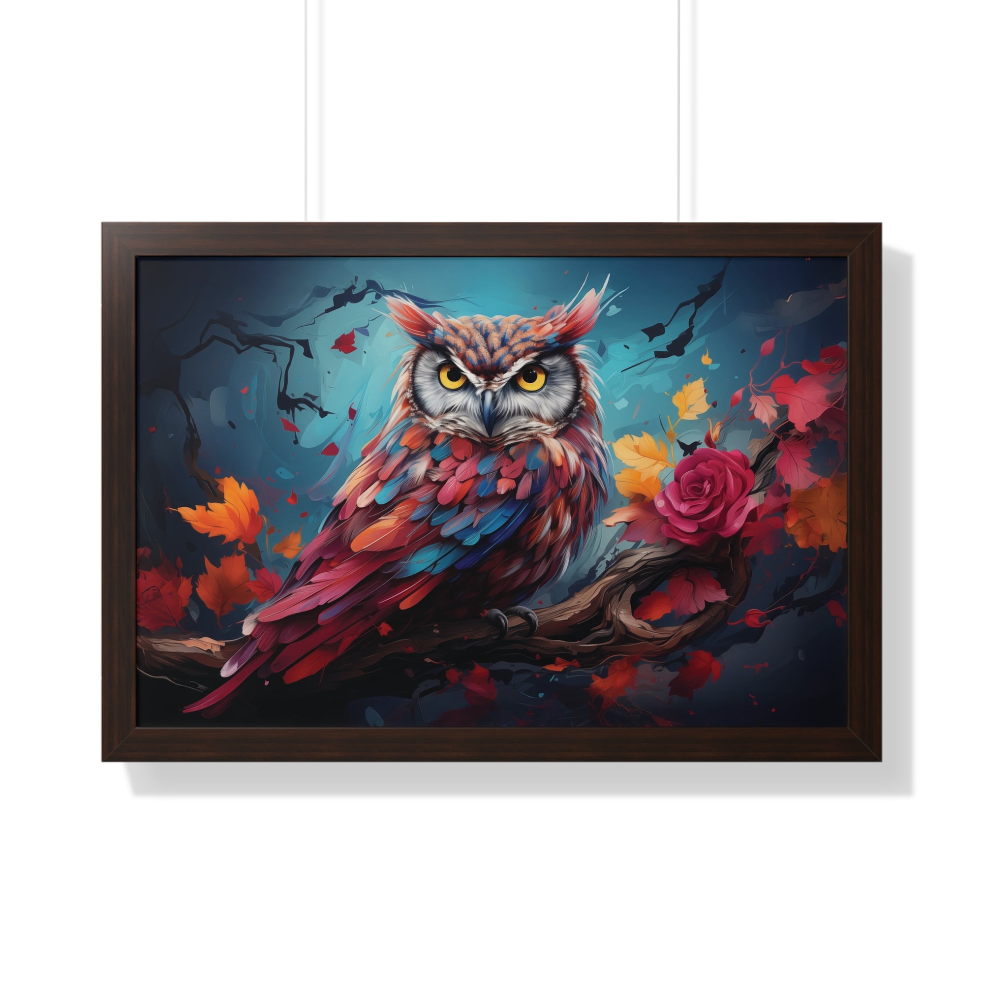 Crimson Perch —🌹Vibrant Owl Wall Art with Autumn Bloom