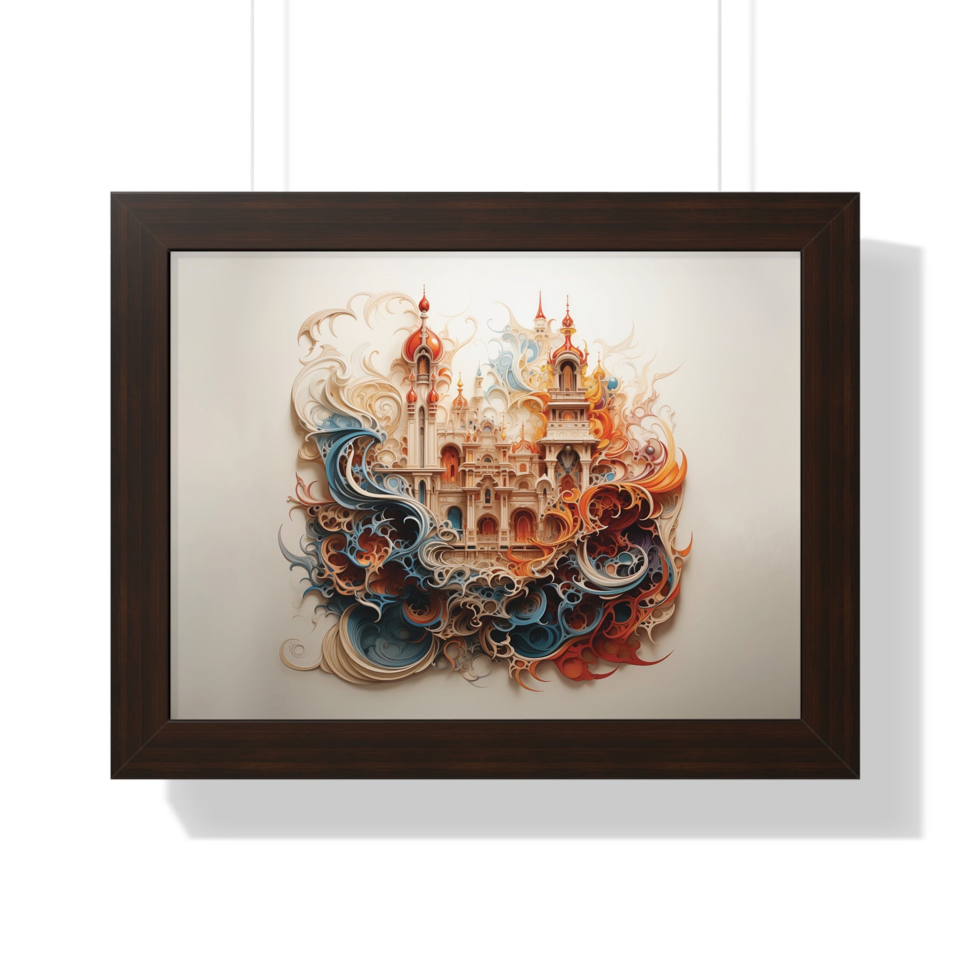 Whimsical Citadel – Mosque Themed Framed Wall Art in Swirling Hues