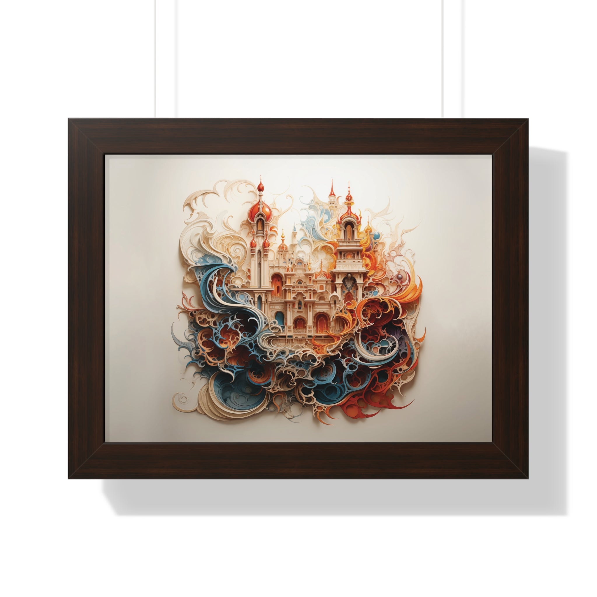Whimsical Citadel – Mosque Themed Framed Wall Art in Swirling Hues