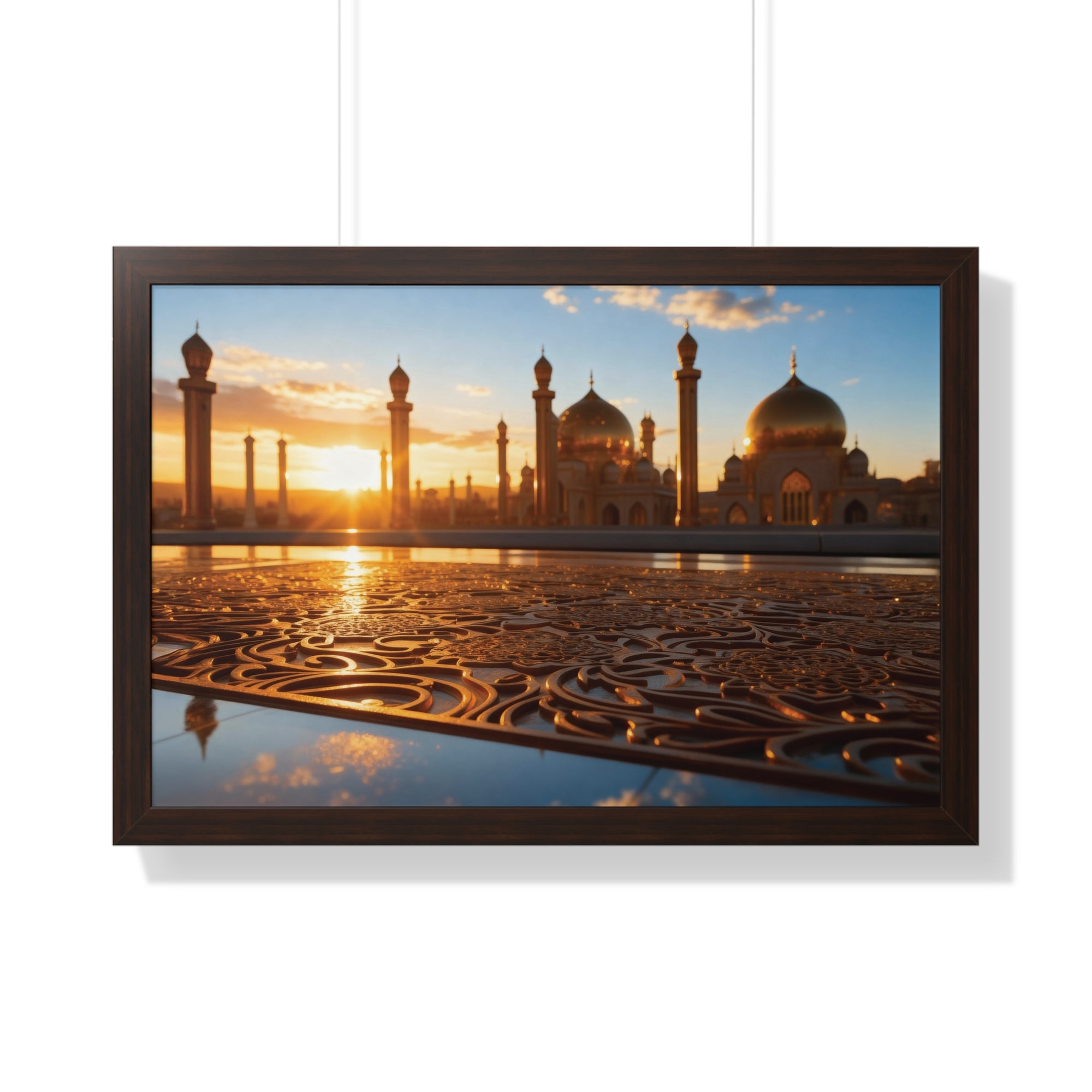 Golden Serenity Sunset Mosque Wall Art – Islamic Architecture Print