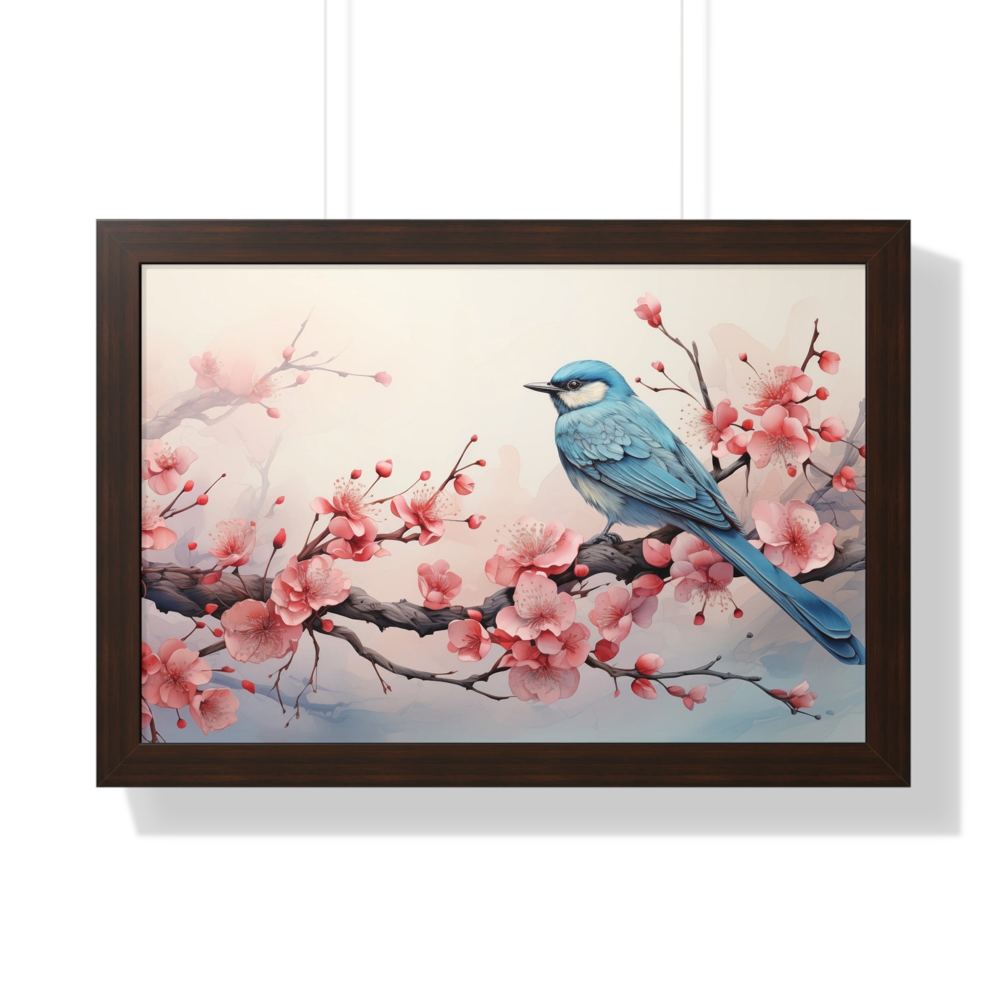 Blue Jay in Bloom  Botanical Wall Art with Cherry Blossoms