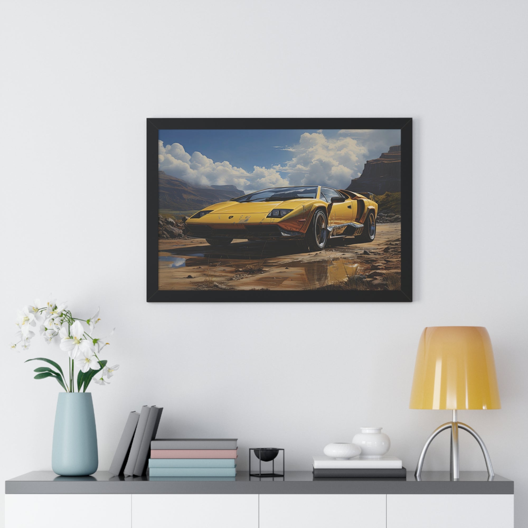 Yellow Lamborghini Countach - Framed Supercar Masterpiece
