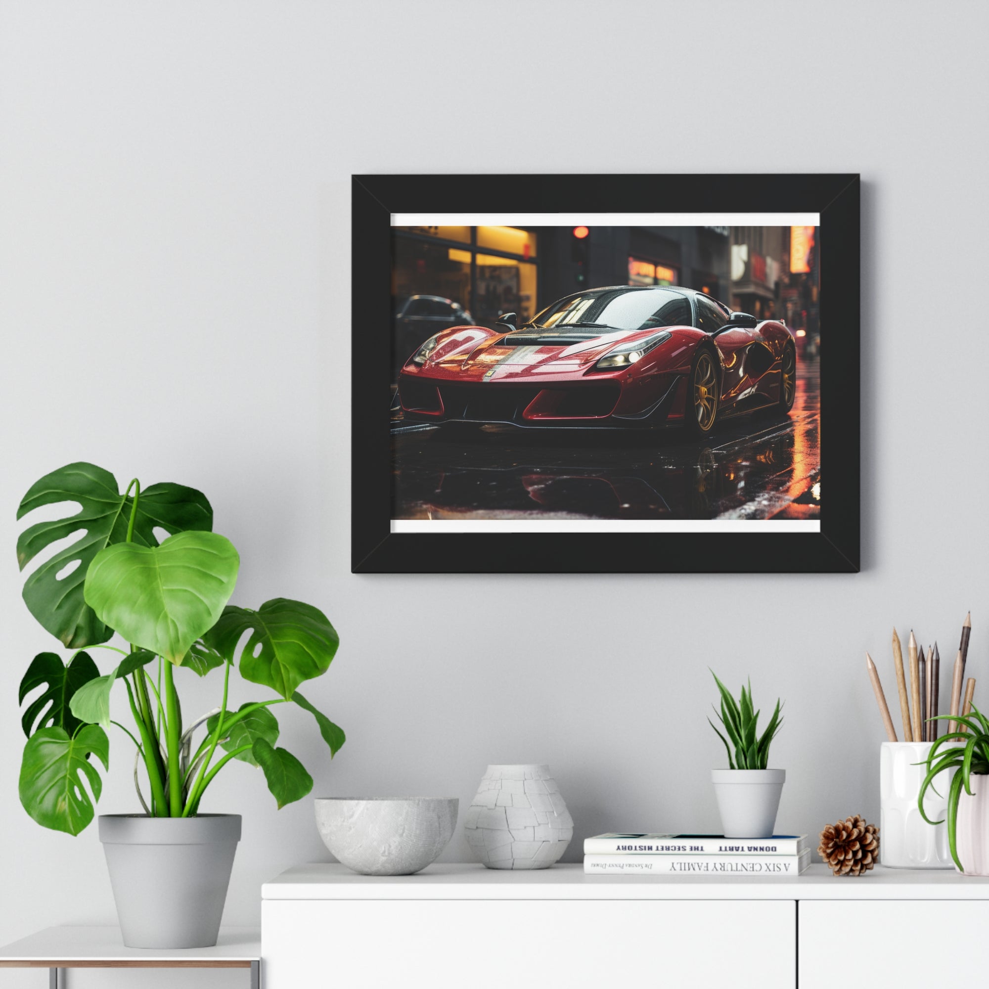 Framed Red Ferrari F50 Horizontal Poster – Supercar Wall Art for Car Enthusiasts