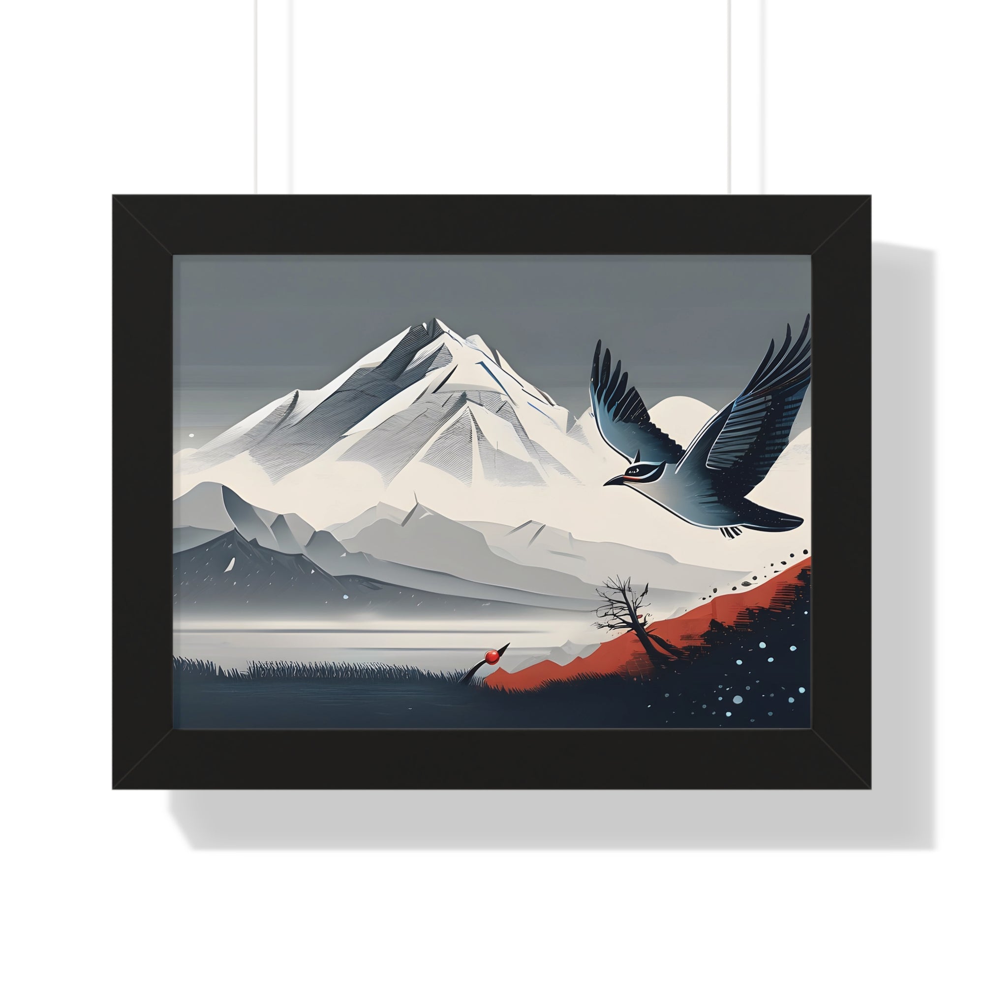 Solitary Tree🌲& Soaring Bird – Minimalist Nature Print