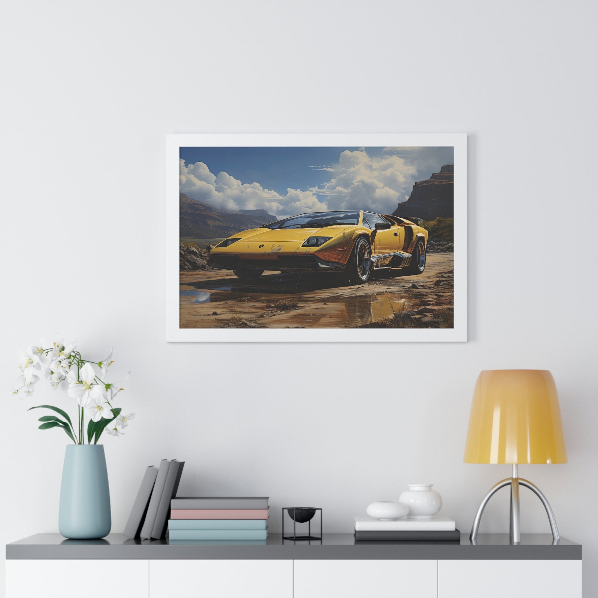 Yellow Lamborghini Countach - Framed Supercar Masterpiece