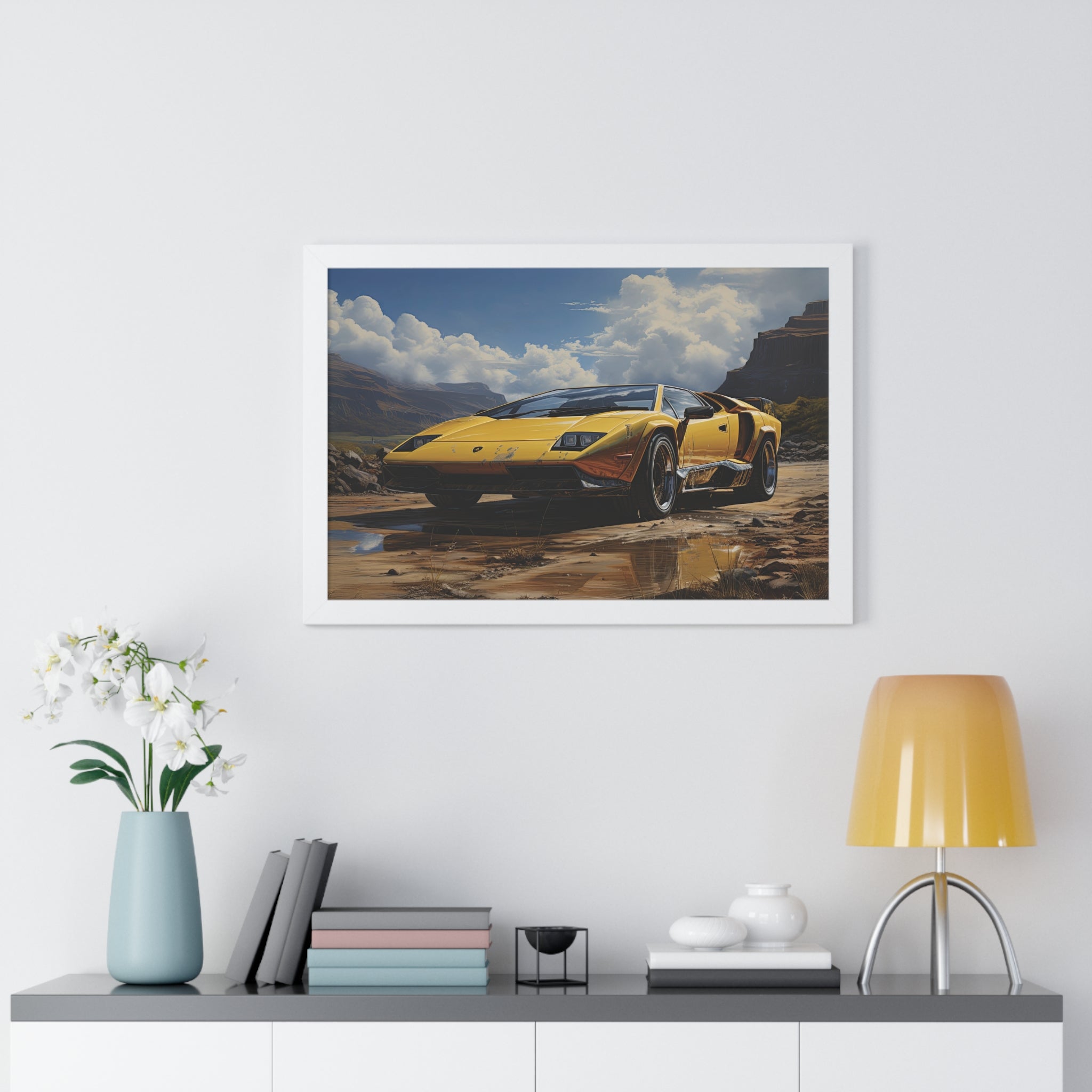 Yellow Lamborghini Countach - Framed Supercar Masterpiece