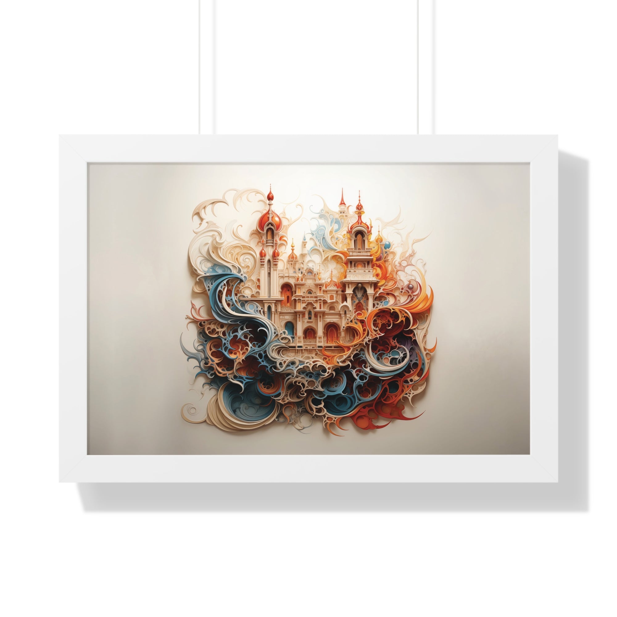 Whimsical Citadel – Mosque Themed Framed Wall Art in Swirling Hues