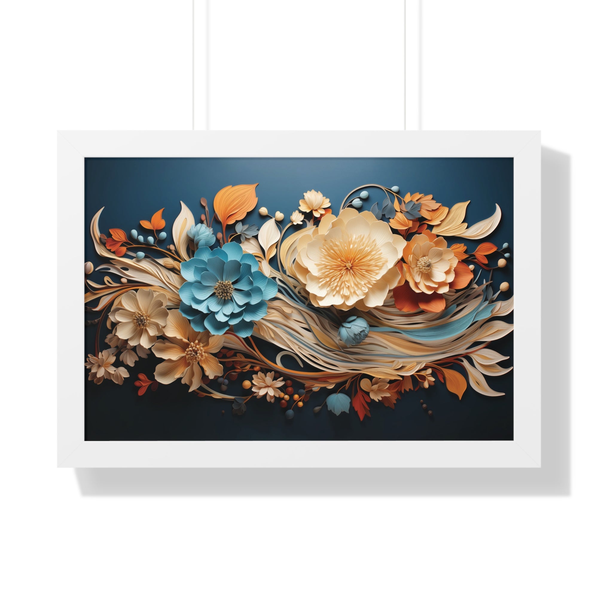 Midnight Bloom  Sculpted Paper Flower Wall Art in Sapphire & Saffron
