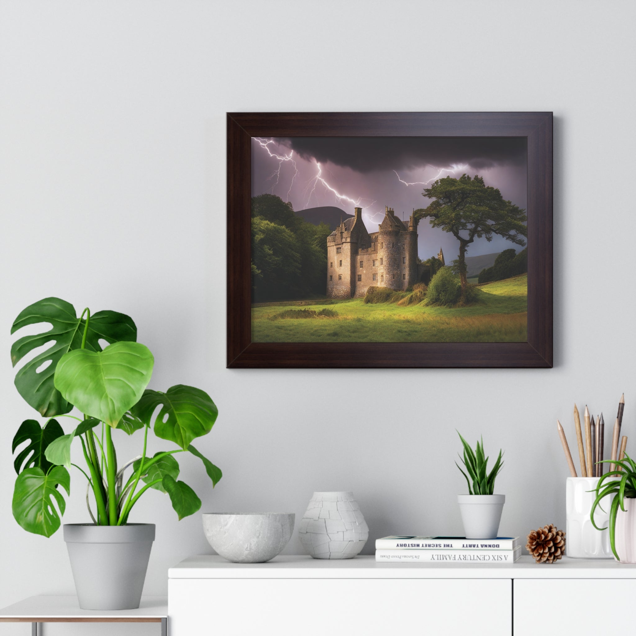 Mystic Castle Lightning Storm Wall Art – Dramatic Gothic Landscape Print