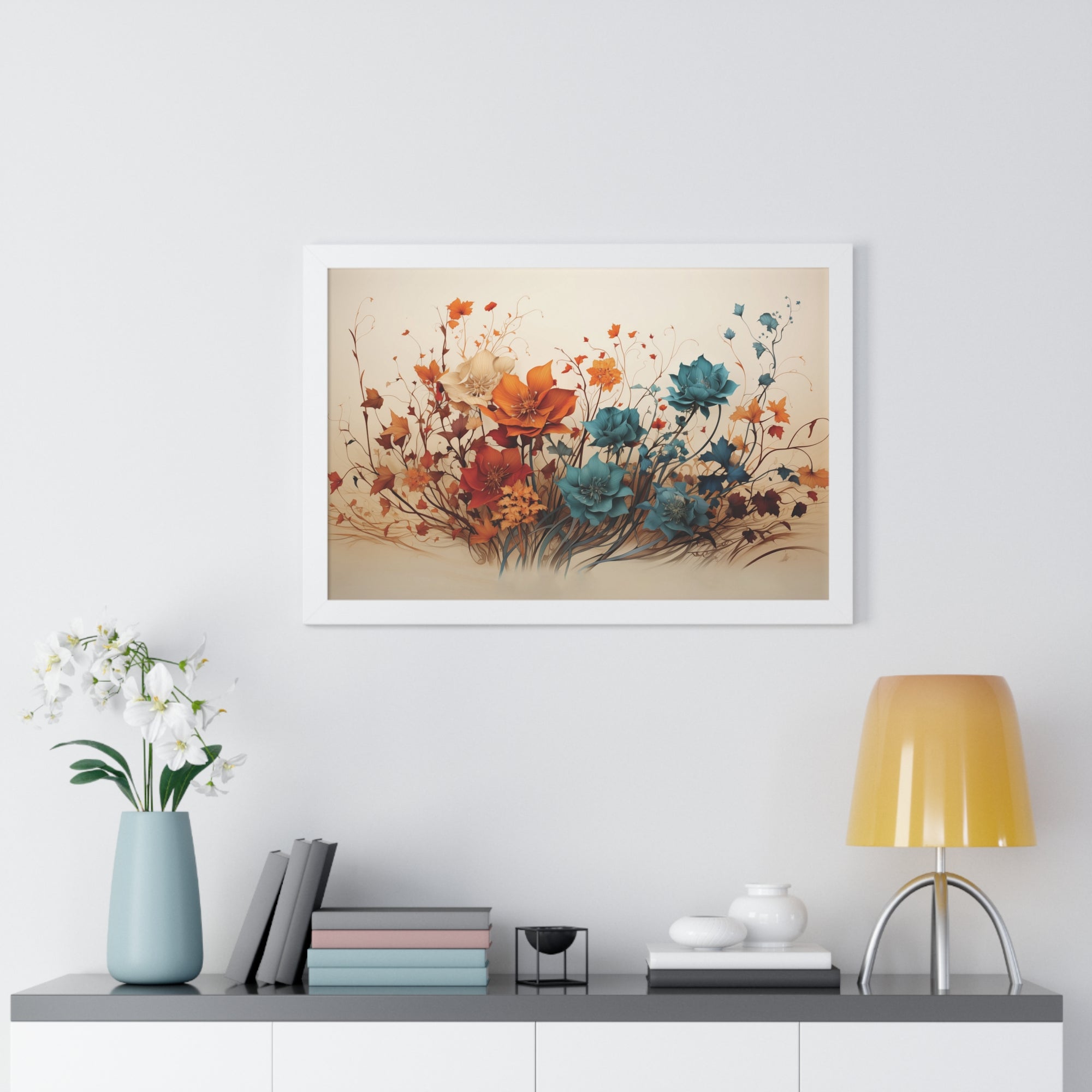 Amber Reverie Botanical Wall Art in Burnt Teal & Marigold