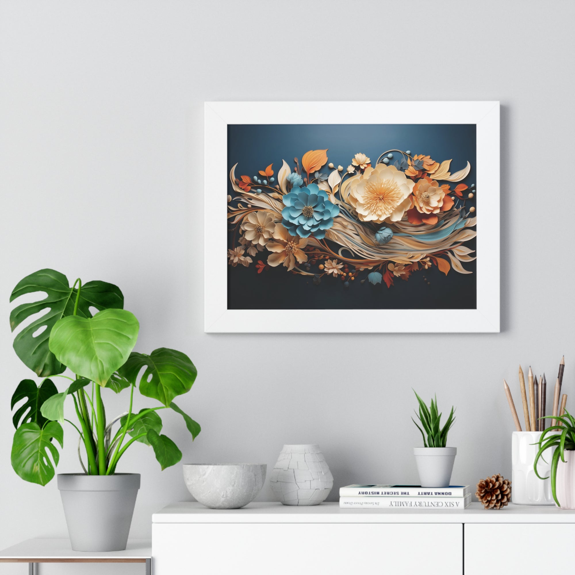 Midnight Bloom  Sculpted Paper Flower Wall Art in Sapphire & Saffron