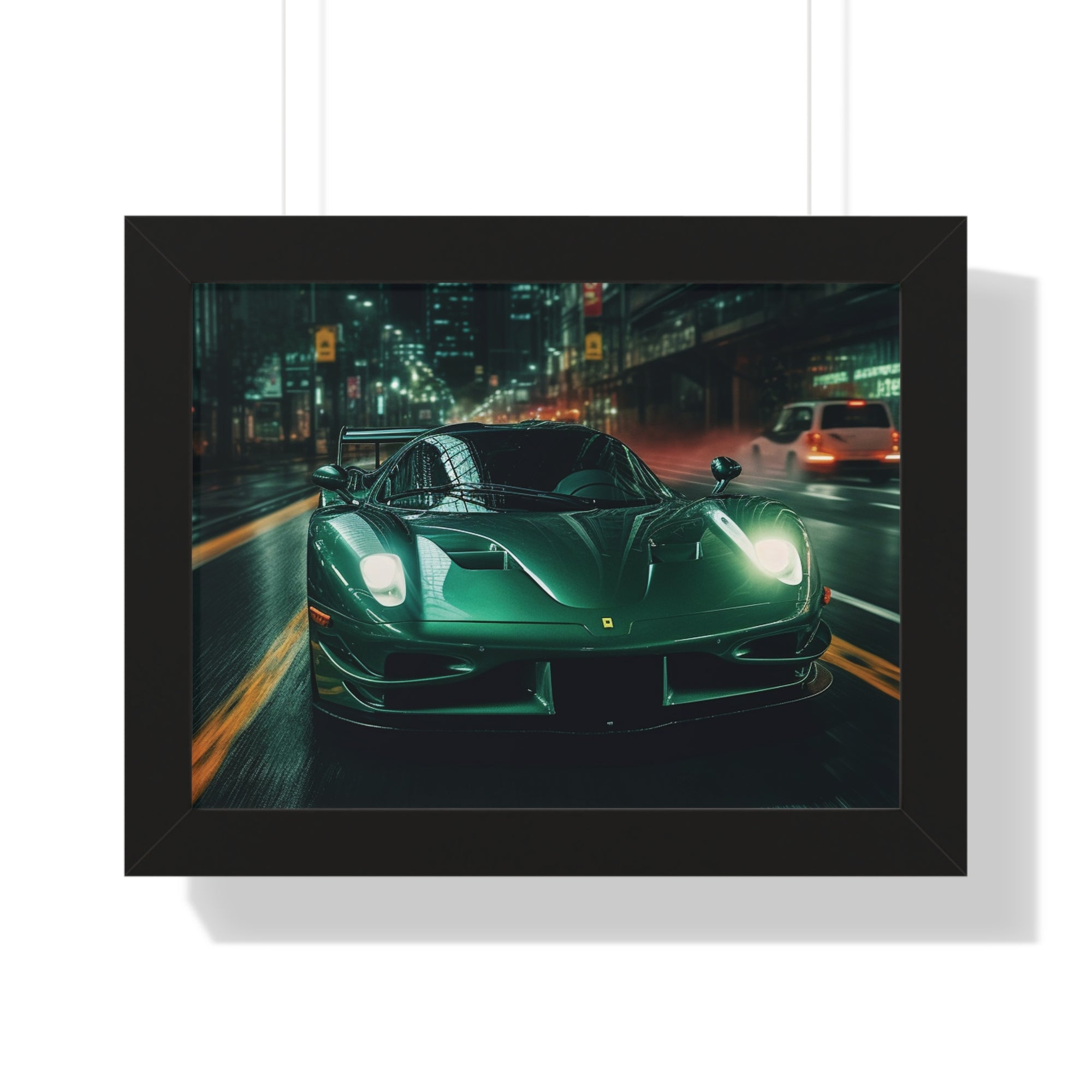 Framed Emerald Green Ferrari F50 Horizontal Poster | Supercar Wall Art