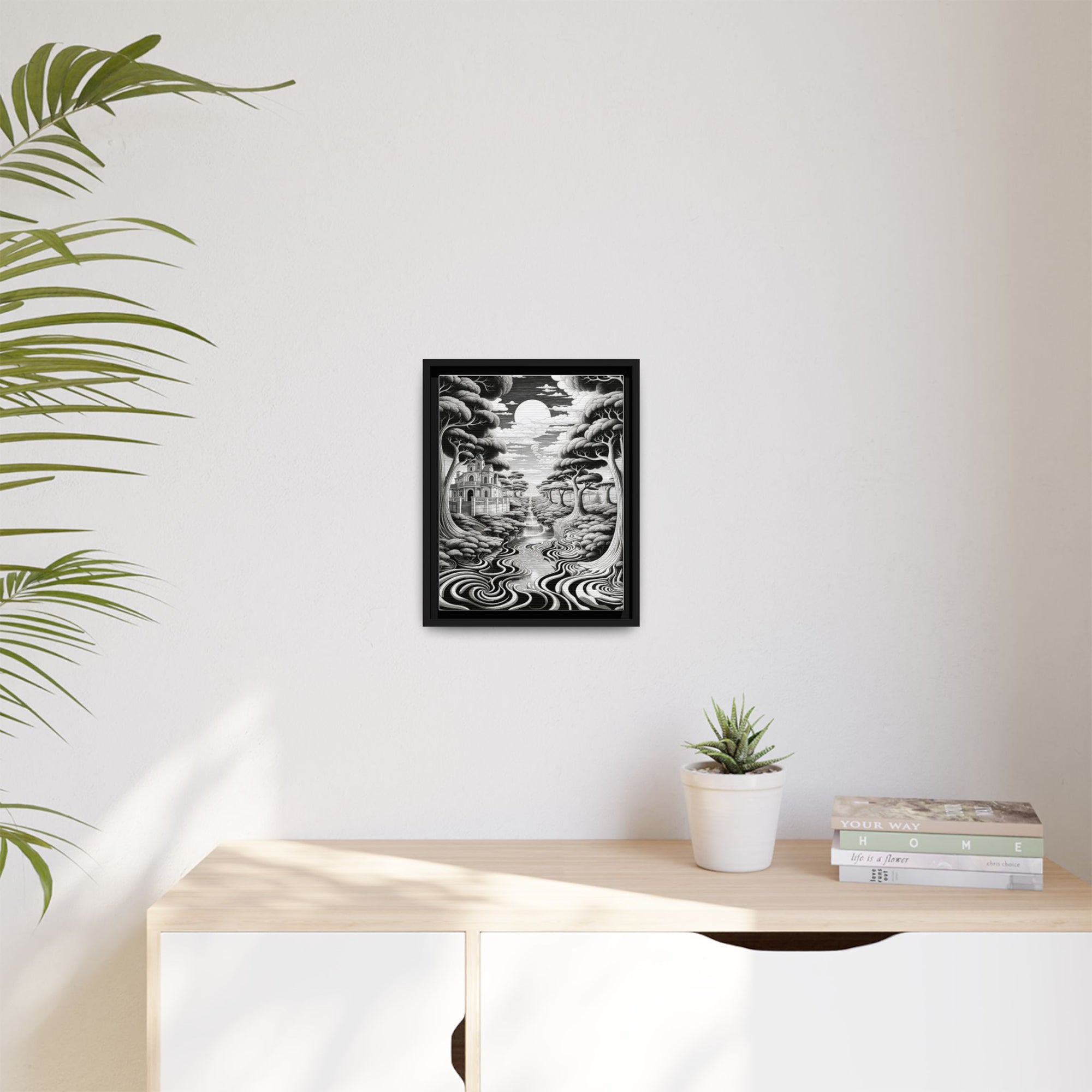 Enchanted River & Mansion Scene Luxury Landscape Wall Art