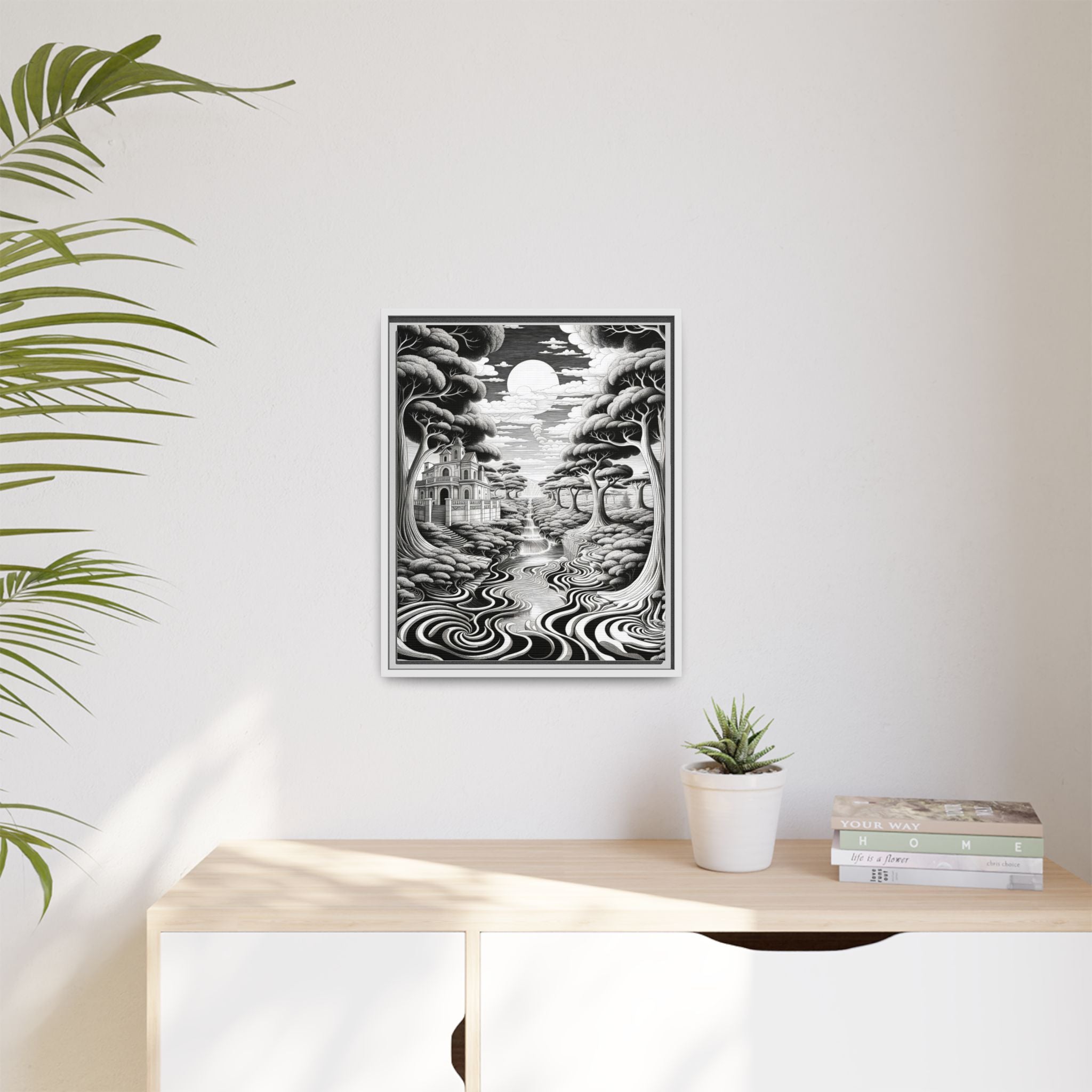 Enchanted River & Mansion Scene Luxury Landscape Wall Art