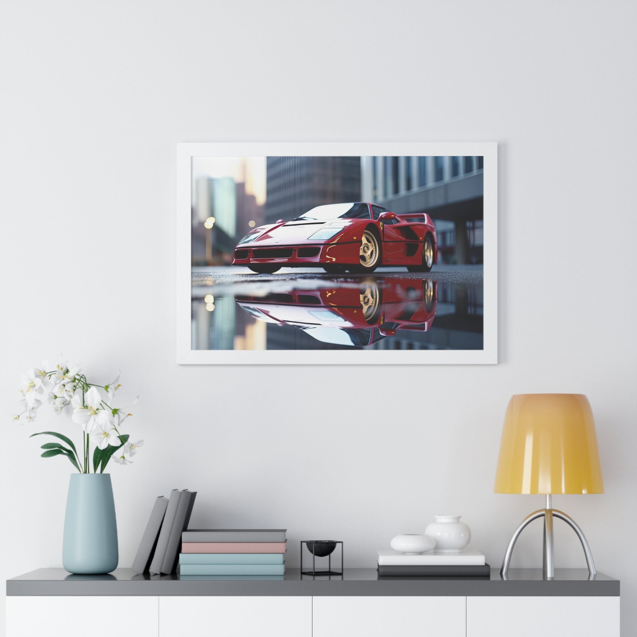 Framed Red Ferrari F50 – Sophisticated Wall Art for Enthusiasts