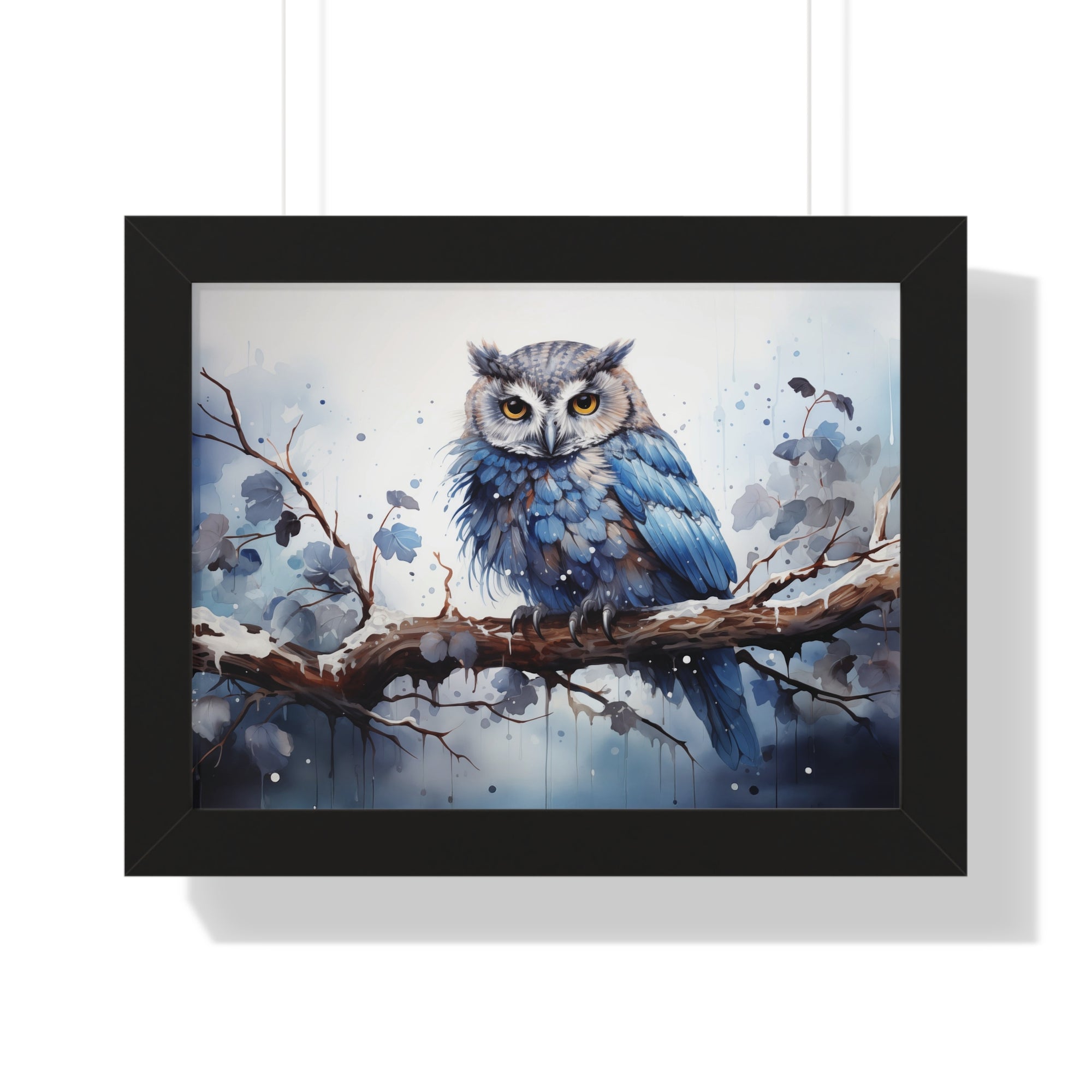 Winter❄️Watcher — Blue Owl Watercolor Print on Snowy Perch
