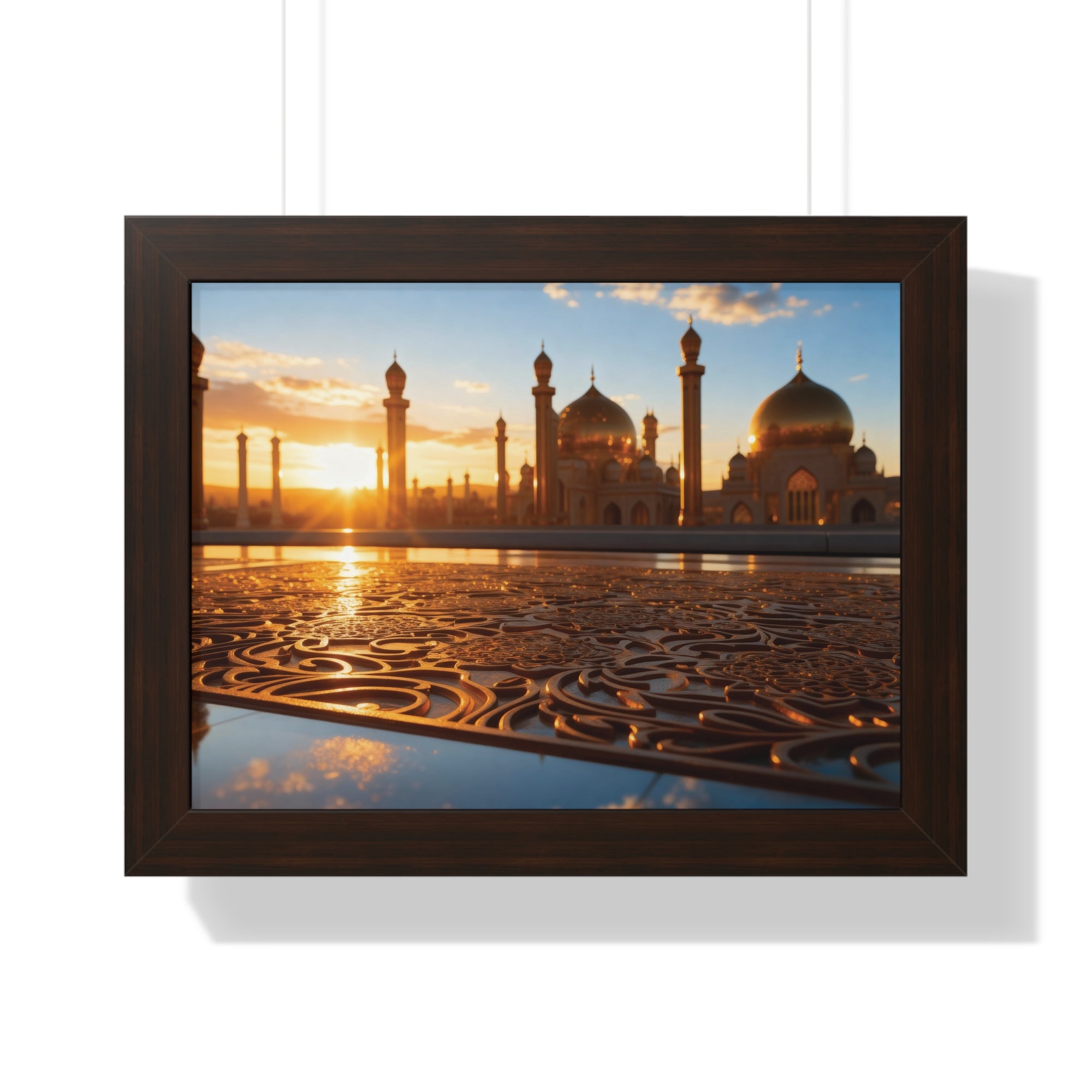 Golden Serenity Sunset Mosque Wall Art – Islamic Architecture Print