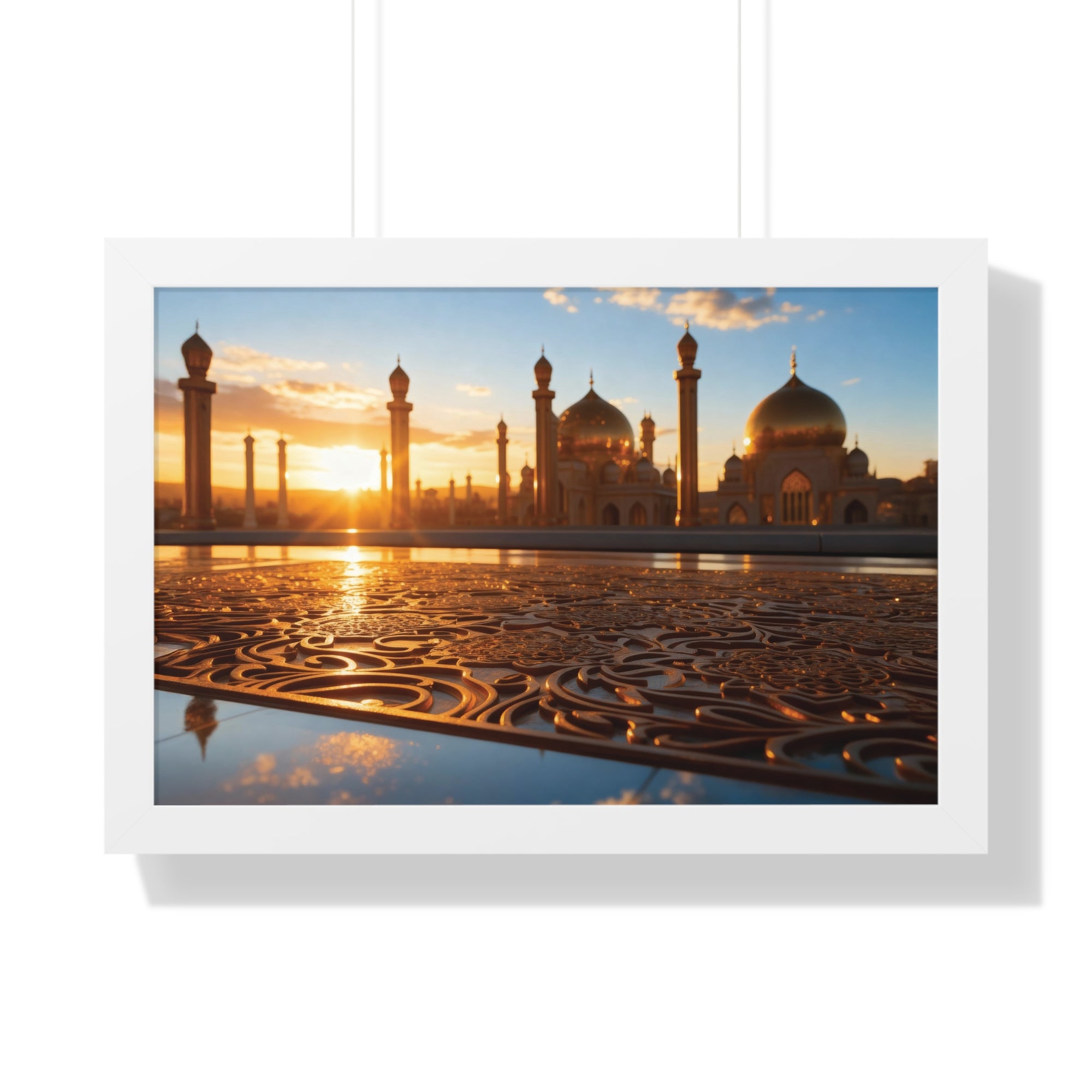 Golden Serenity Sunset Mosque Wall Art – Islamic Architecture Print