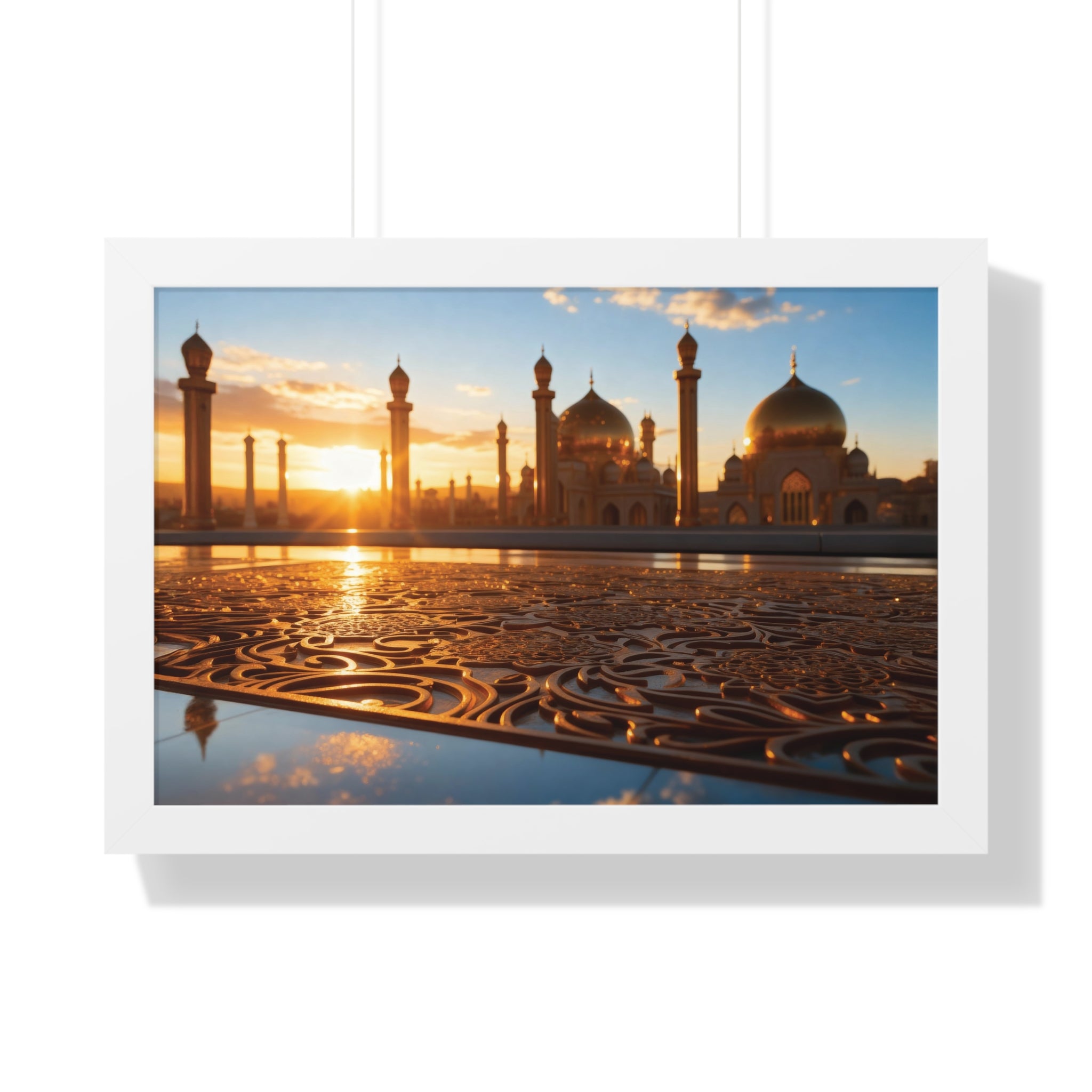 Golden Serenity Sunset Mosque Wall Art – Islamic Architecture Print