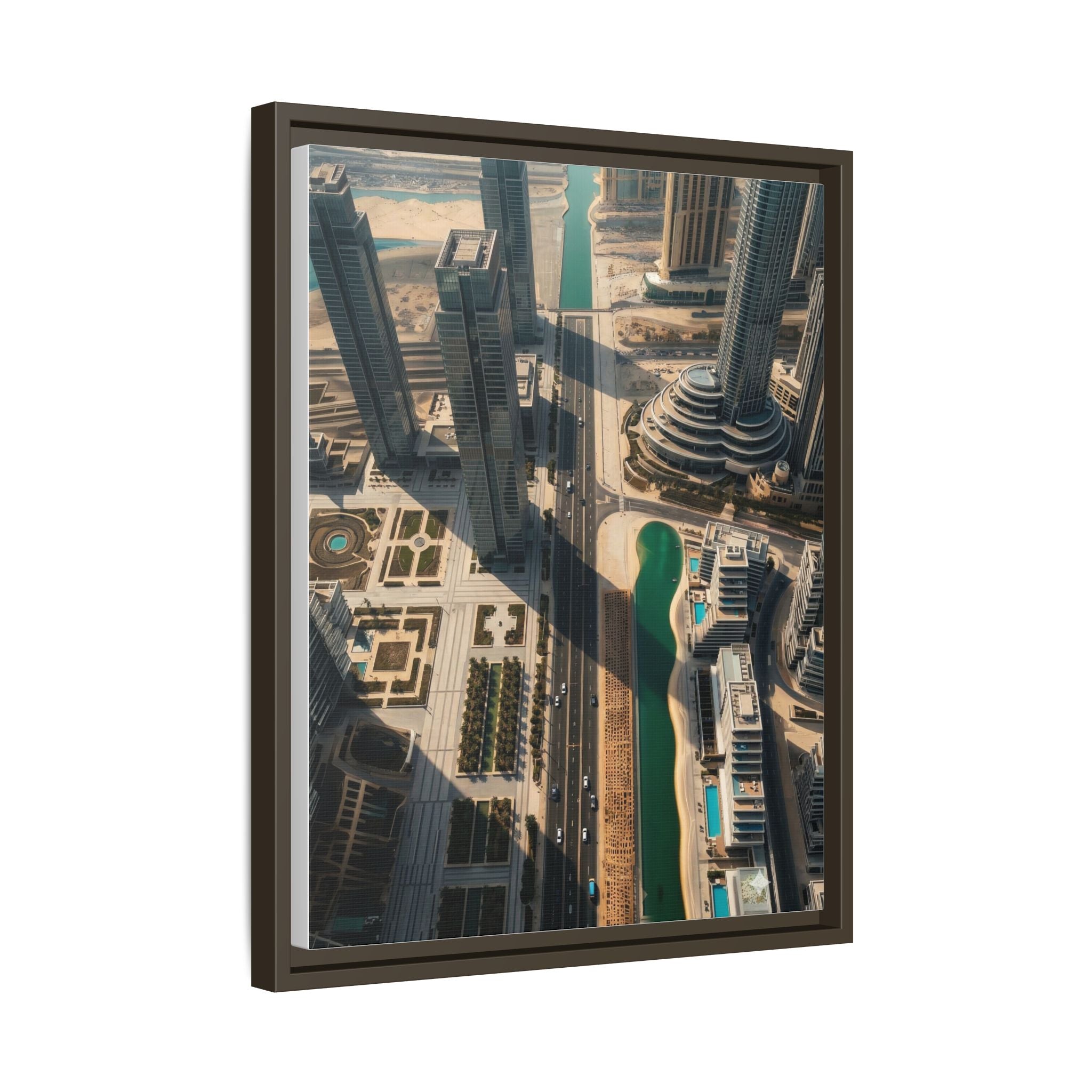 Framed Aerial View of Dubai – High-Resolution Cityscape Wall Art