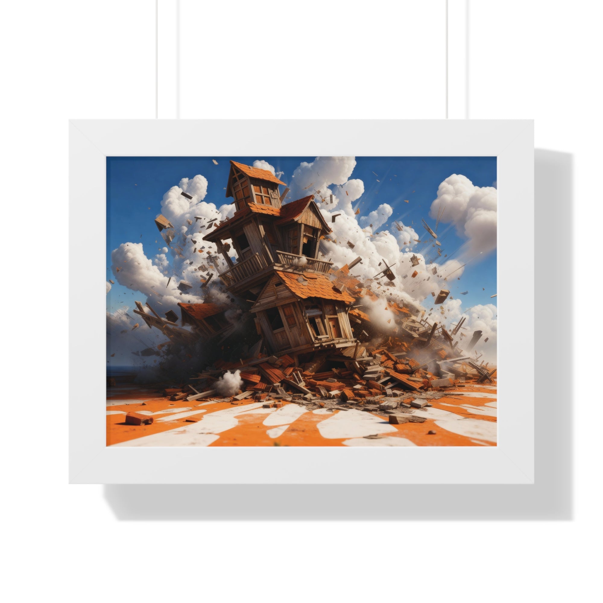 Shattered Ascent – Explosive Surreal House Wall Art