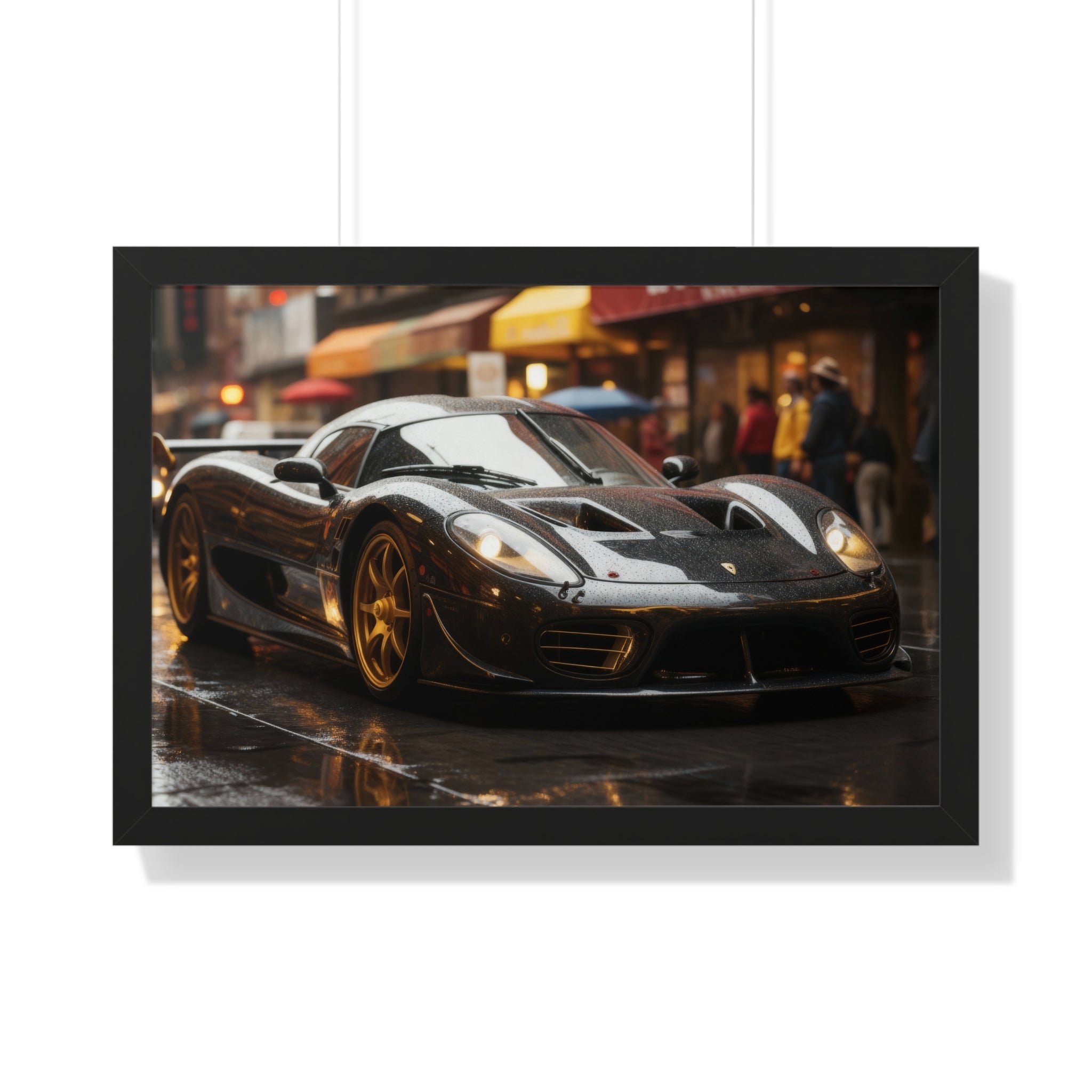 Exotic Black Ferrari F50 Framed Horizontal Poster – Supercar Wall Art for Car Enthusiasts