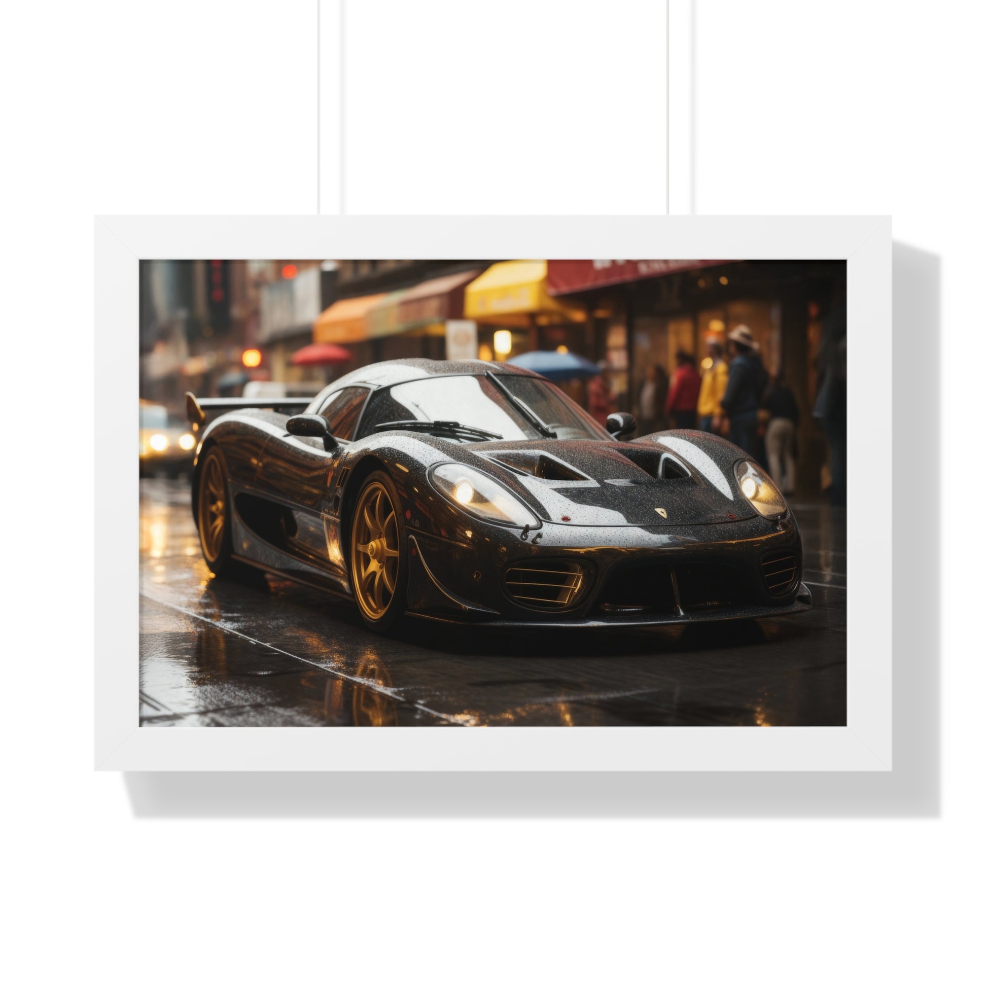 Exotic Black Ferrari F50 Framed Horizontal Poster – Supercar Wall Art for Car Enthusiasts