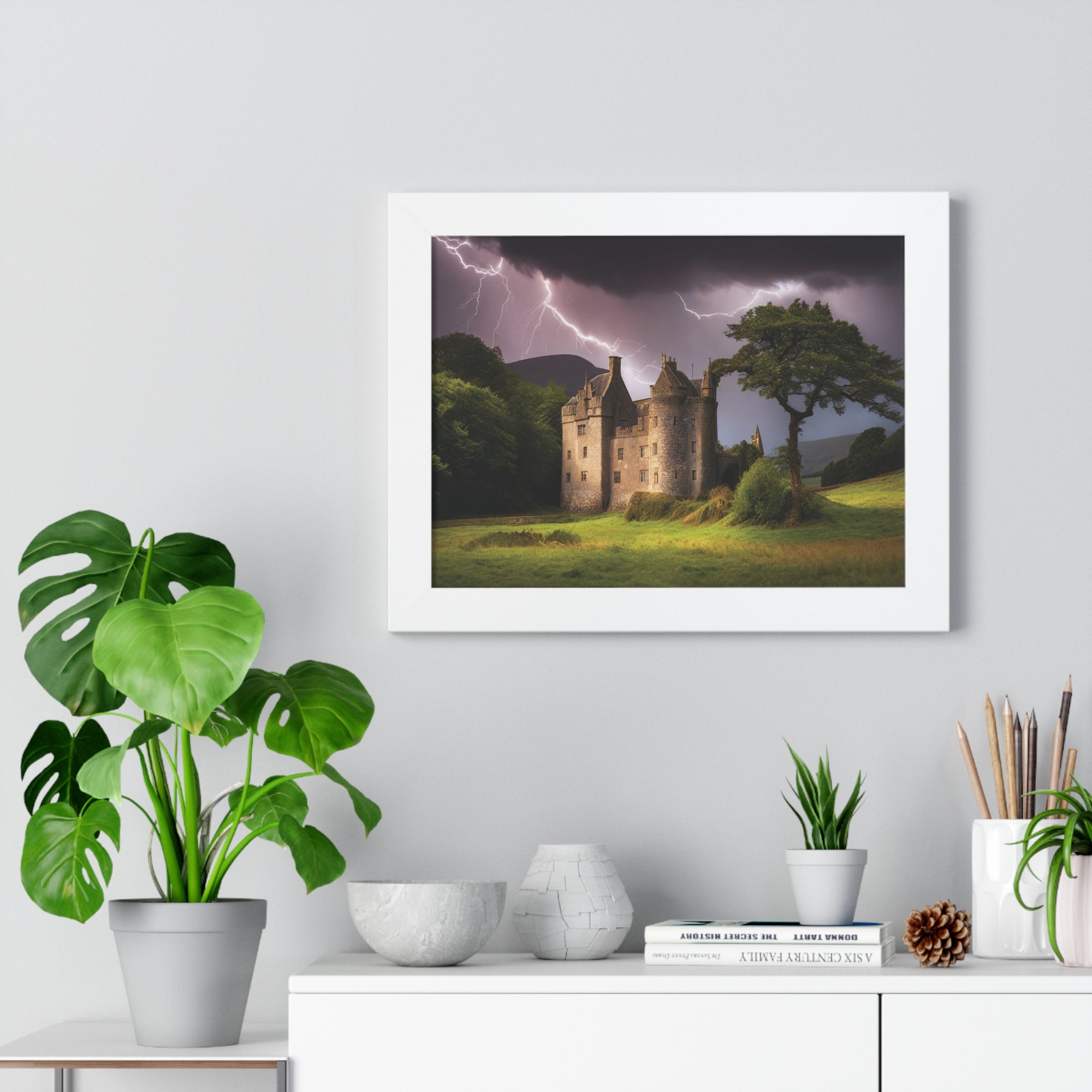 Mystic Castle Lightning Storm Wall Art – Dramatic Gothic Landscape Print