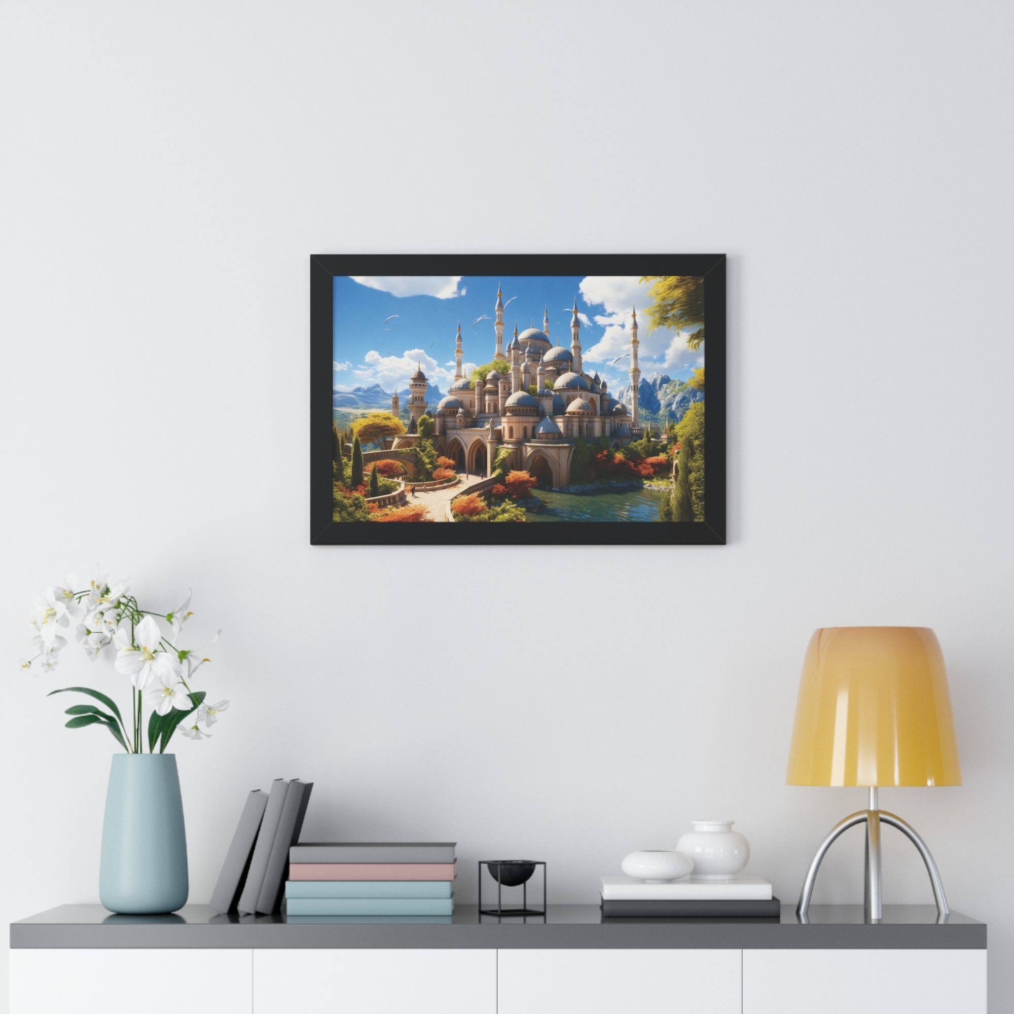 Majestic Mirage – Fantasy Ottoman Castle Reflections Framed Wall Art