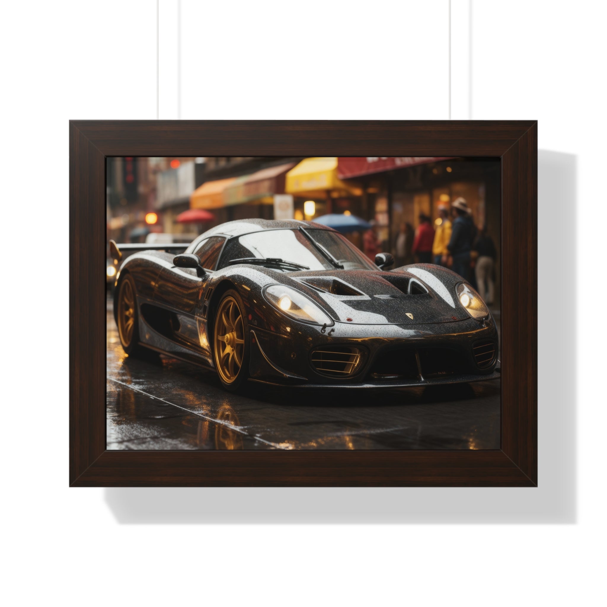 Exotic Black Ferrari F50 Framed Horizontal Poster – Supercar Wall Art for Car Enthusiasts