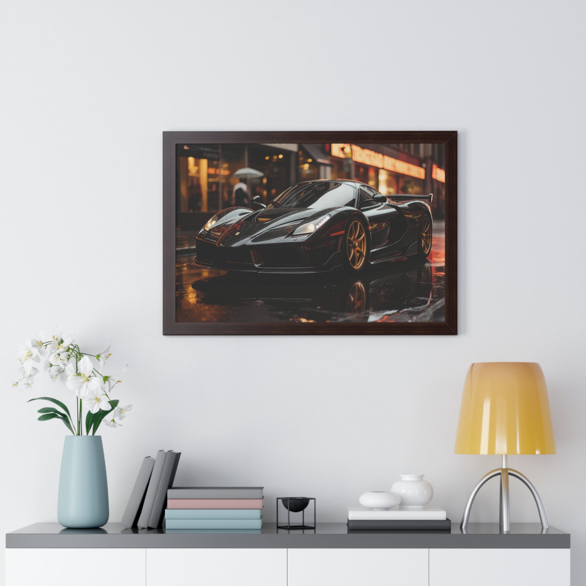 Framed Black Ferrari F50 Poster – Bold Automotive Statement Piece