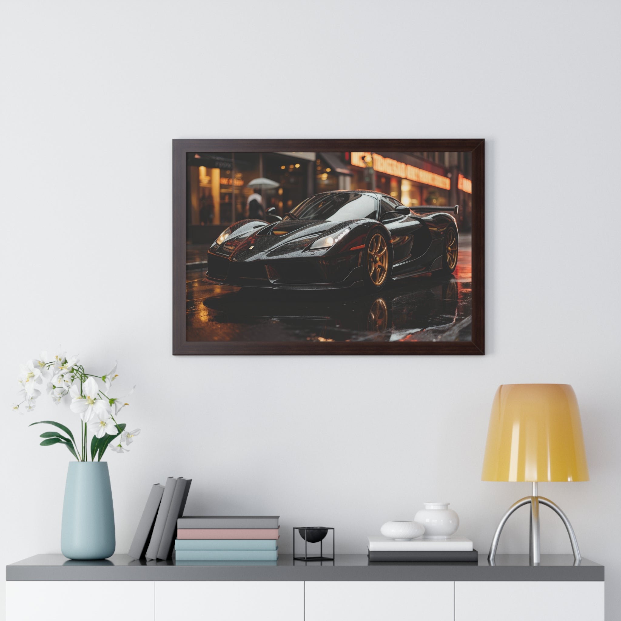 Framed Black Ferrari F50 Poster – Bold Automotive Statement Piece