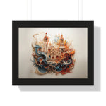 Whimsical Citadel – Mosque Themed Framed Wall Art in Swirling Hues